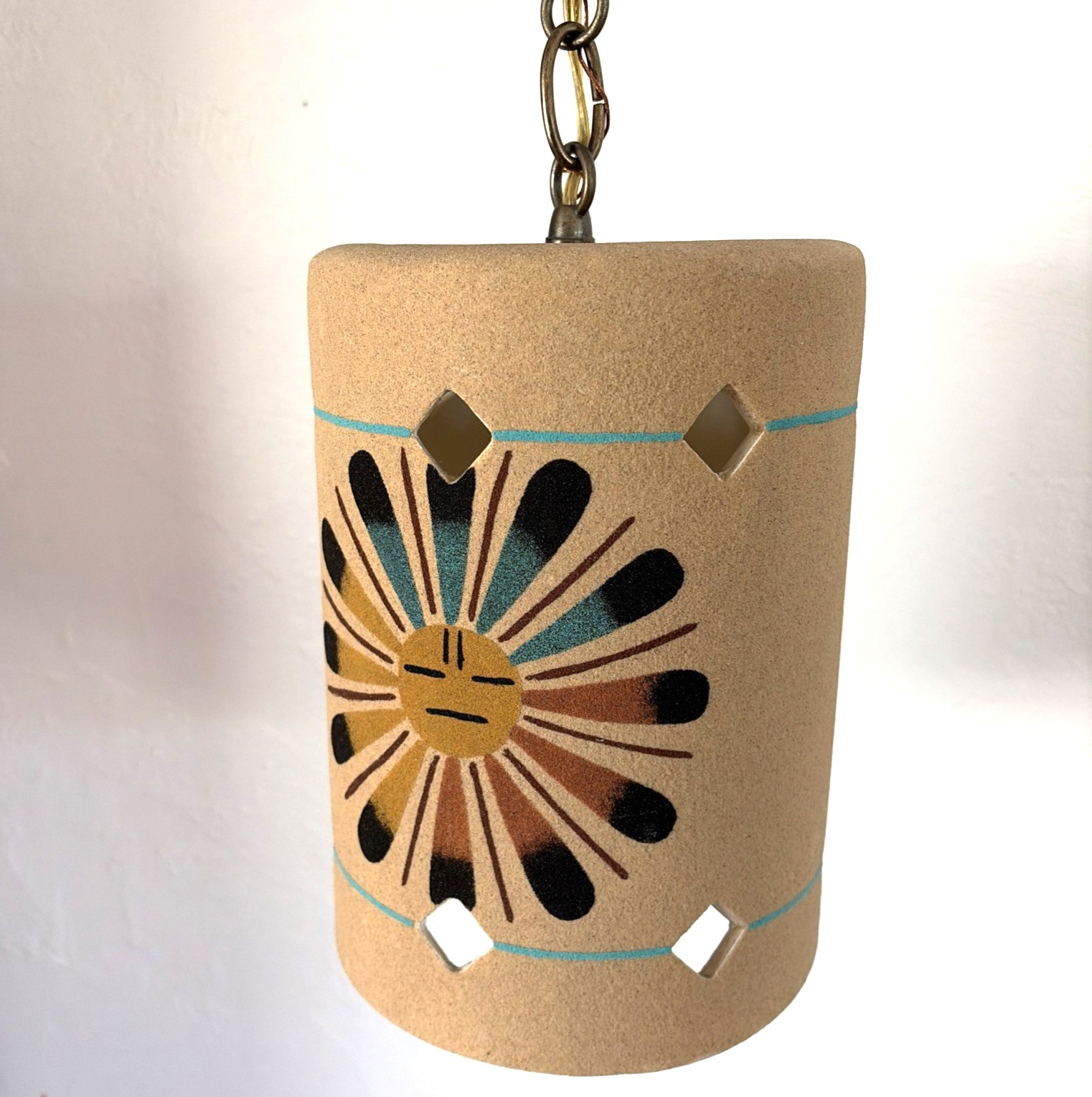 Vintage Zuni Sun Face Native American Pendant Ceiling Light Fixture Southwestern Vintage Zuni Sun Face Native American Pendant Ceiling Light Fixture Southwestern