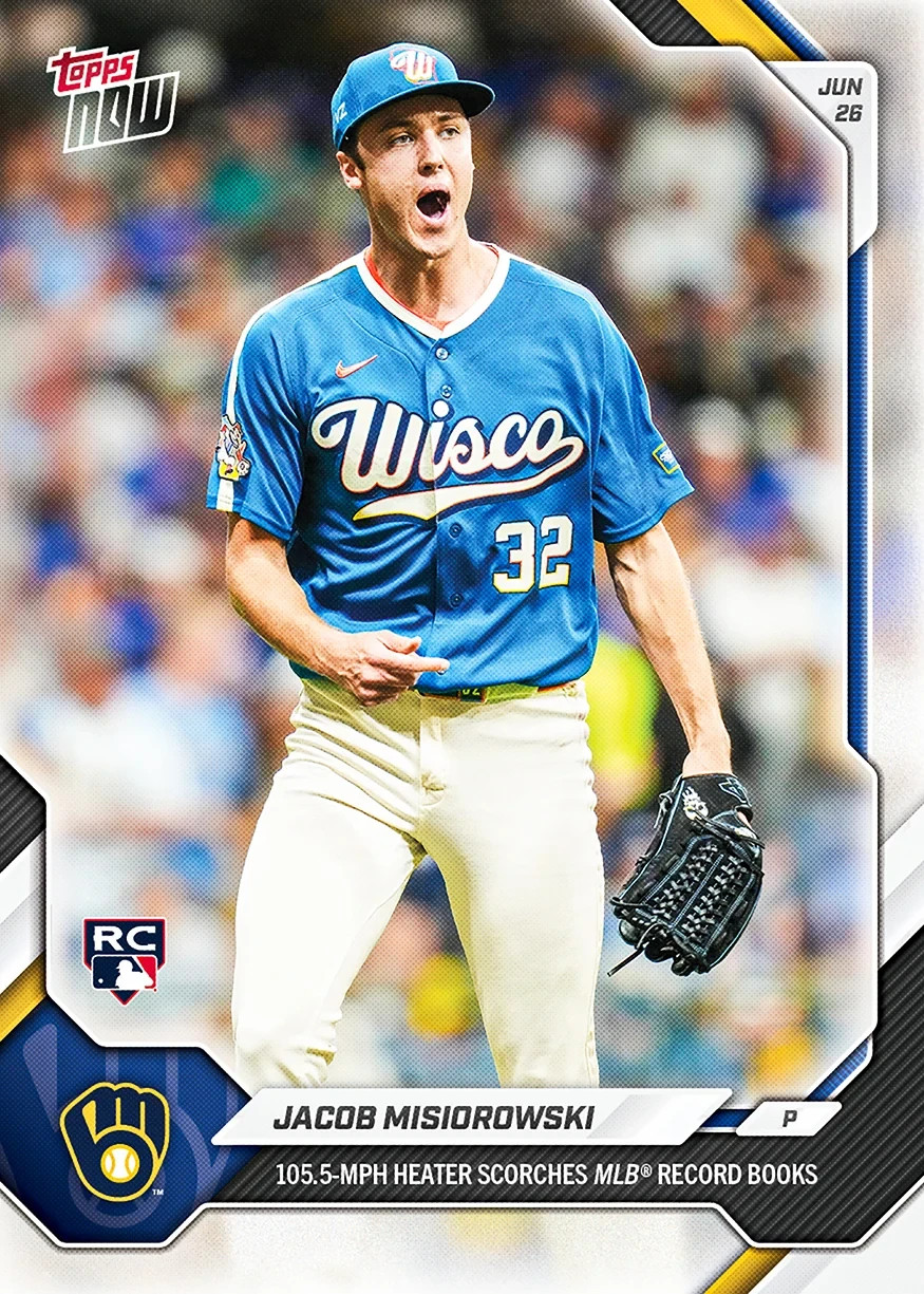 2026 MLB Topps Now #383 Jacob Misiorowski RC Brewers 105.5 MPH Fastball Record