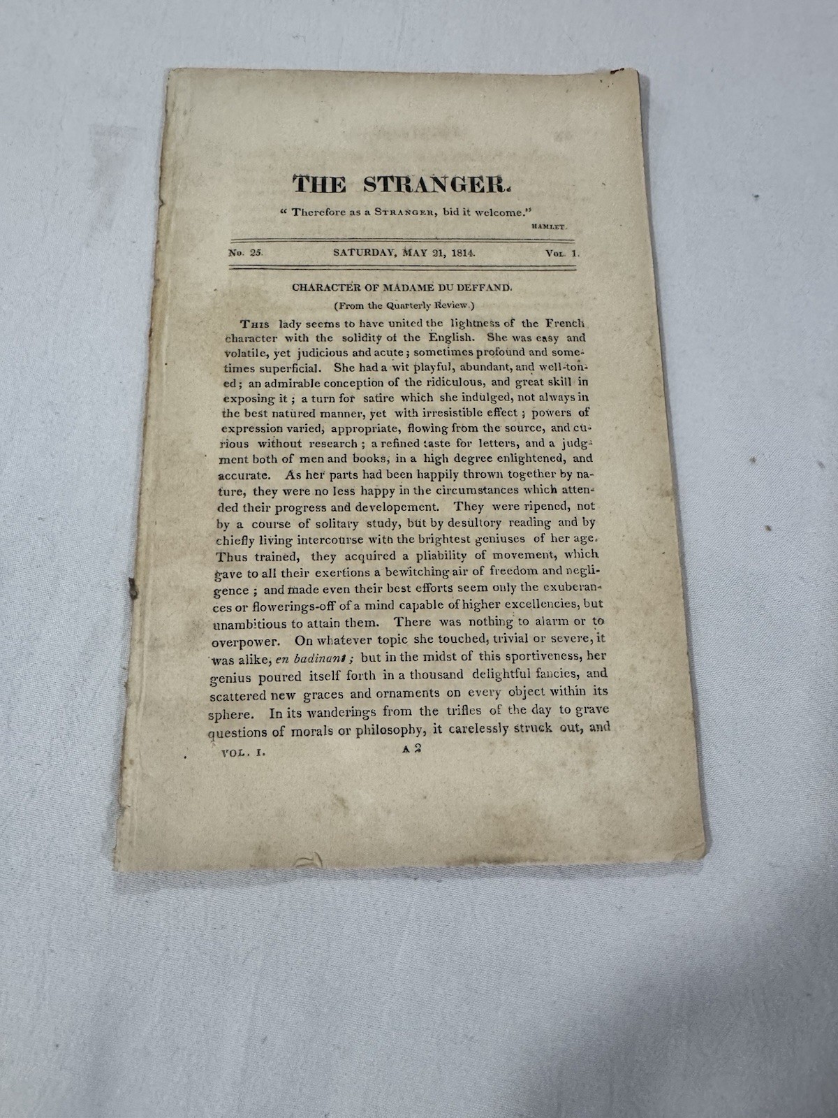 1814 The Stranger Vol. I No. 25 – Albany NY