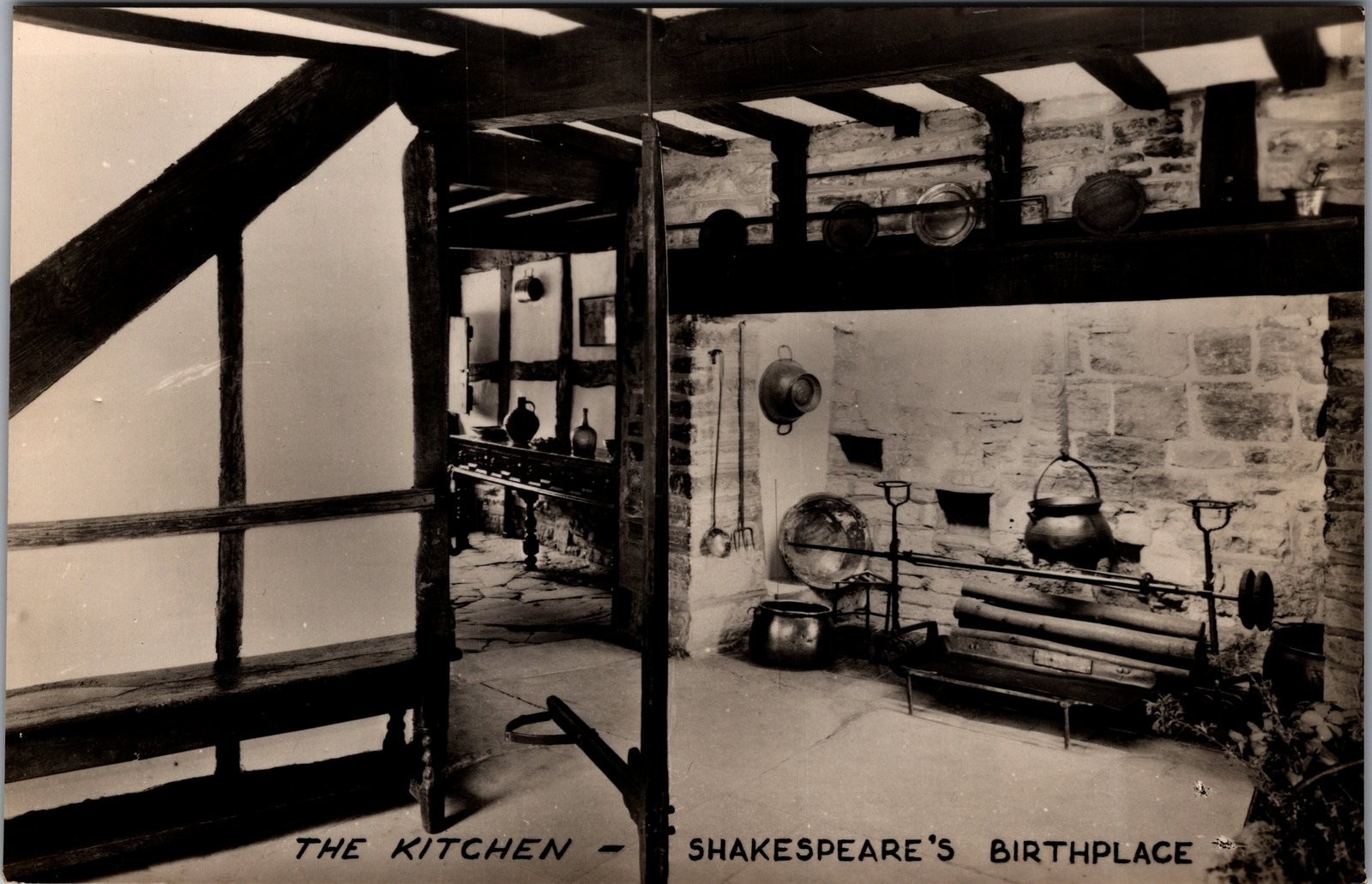 Vintage Real Photo Postcard Shakespeare\'s Birthplace Kitchen Stratford-upon-Avon