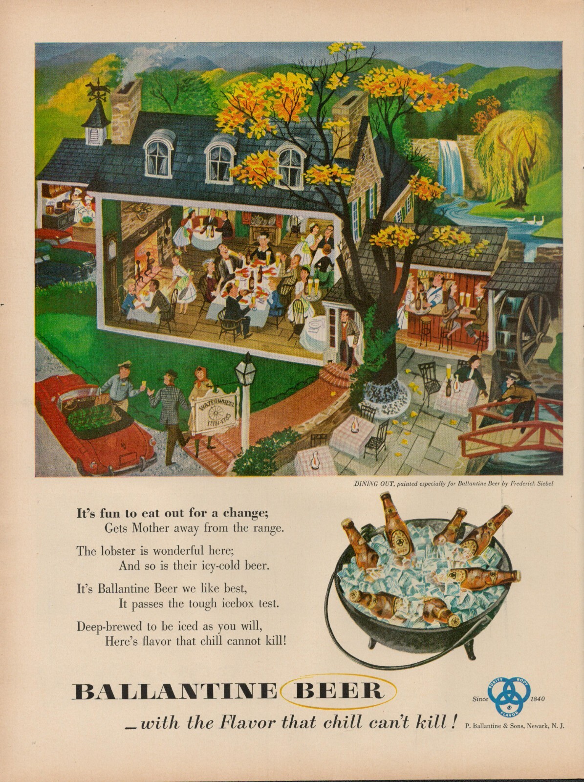 1953 Beer Ballantine Brewery Vintage Print Ad 50s House Home Party Iced Chilled