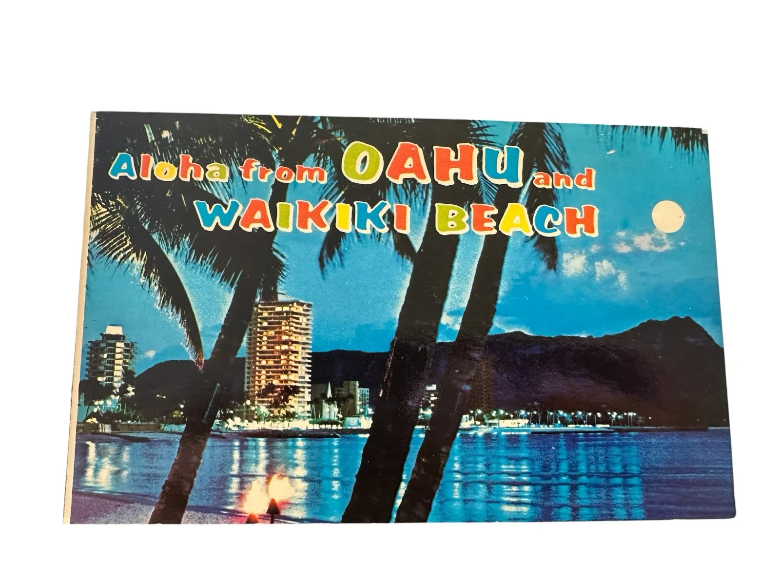 Aloha from Oahu and Waikiki Beach Hawaii Vintage Postcard
