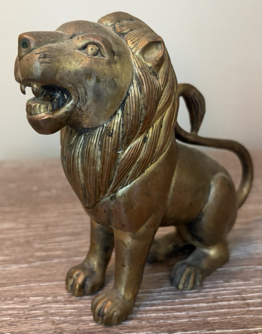 Vintage Brass Lion Figurine Statue