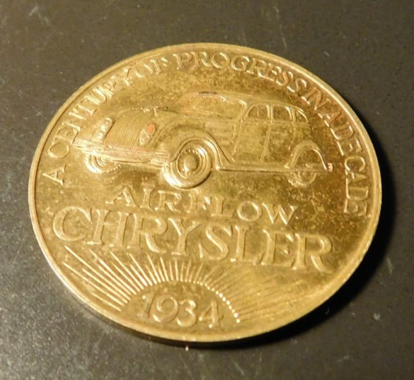 1934 VINTAGE CHICAGO WORLD'S FAIR CHRYSLER CARS MEDAL TOKEN 1934 VINTAGE CHICAGO WORLD'S FAIR CHRYSLER CARS MEDAL TOKEN