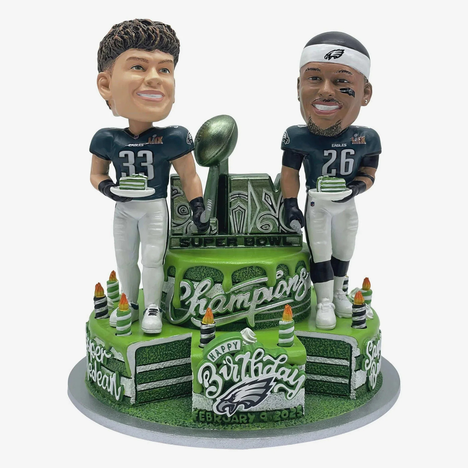 Saquon Barkley Cooper DeJean Philadelphia Eagles Super Bowl Birthday Bobblehead Saquon Barkley Cooper DeJean Philadelphia Eagles Super Bowl Birthday Bobblehead