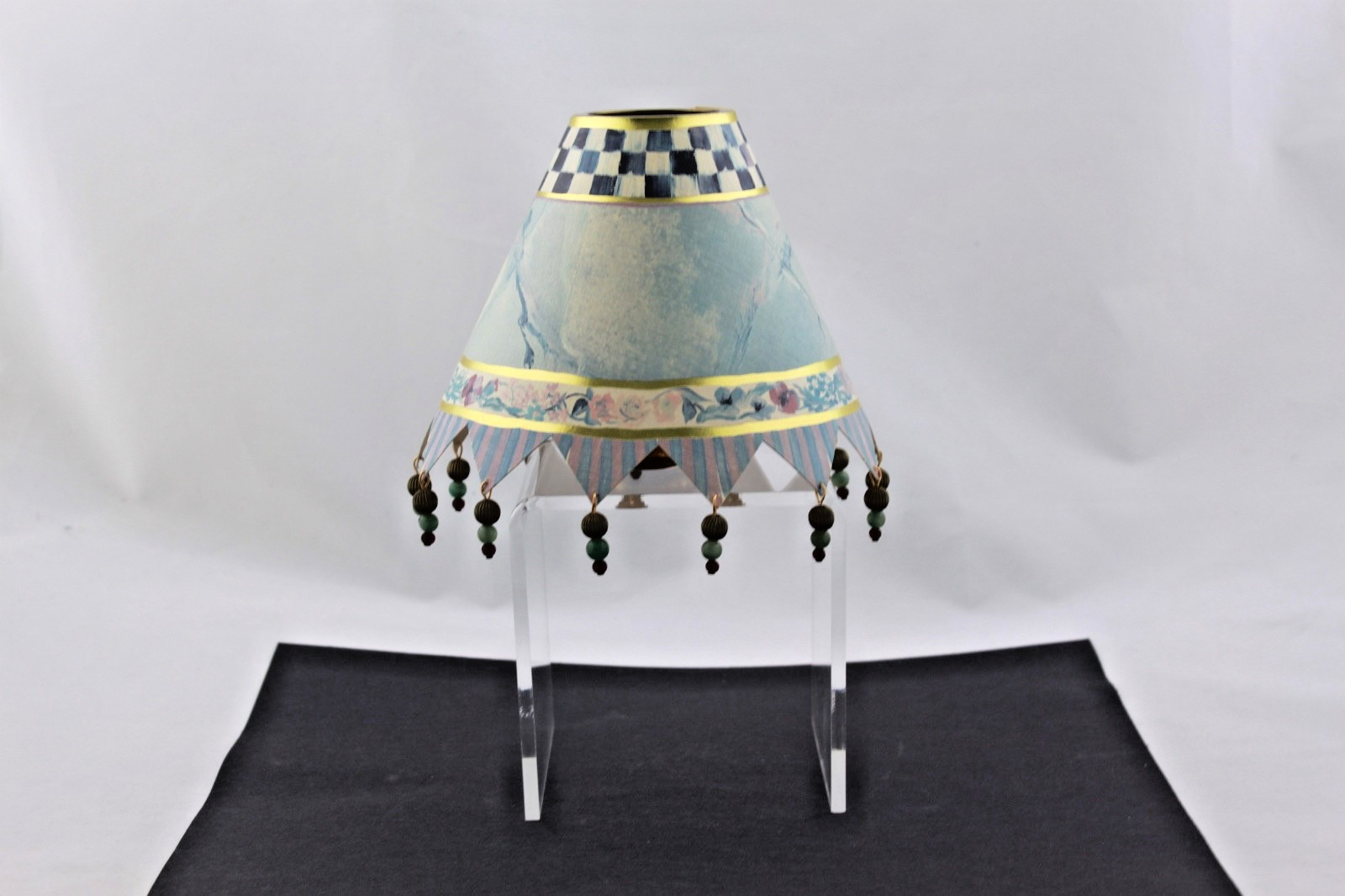 VINTAGE MACKENZIE-CHILDS MINI CHANDELIER PAPER SHADE & BRASS CANDLE SHADE CARRIE
