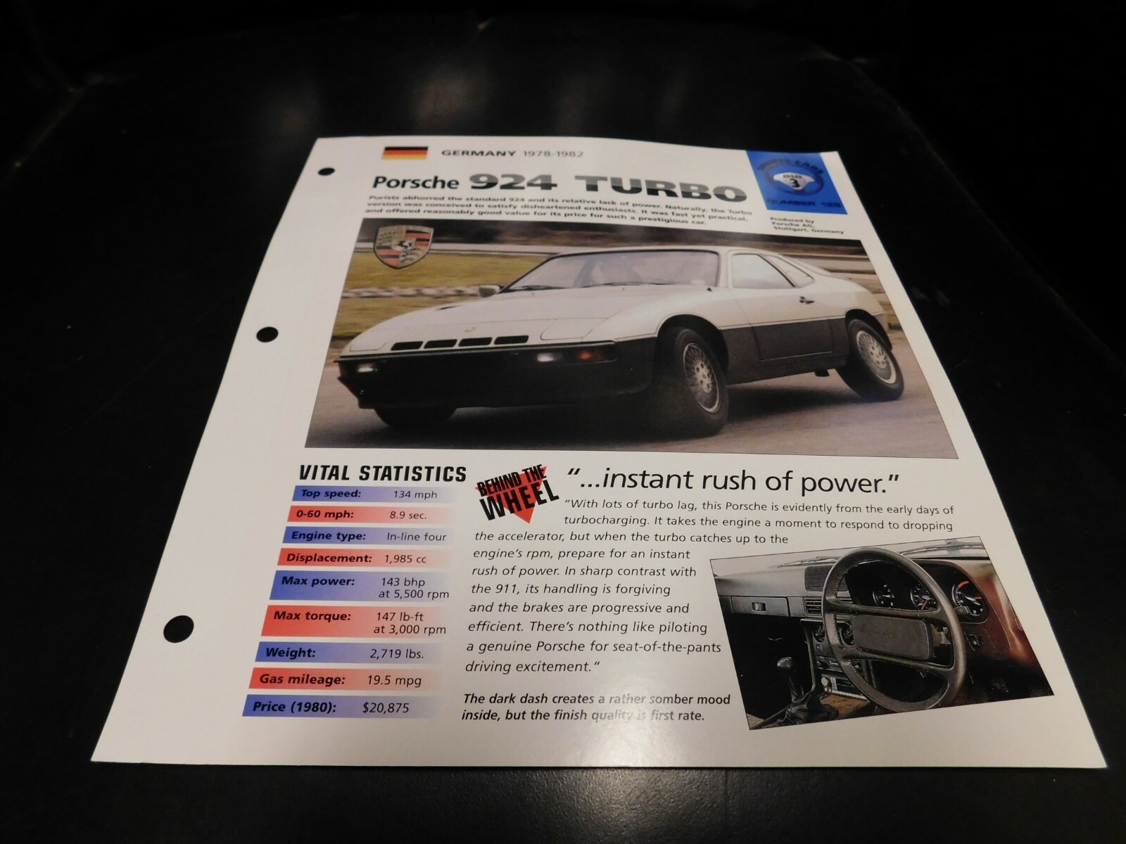 1978-1982 Porsche 924 Turbo Spec Sheet Brochure Photo Poster 79 80 81 1978-1982 Porsche 924 Turbo Spec Sheet Brochure Photo Poster 79 80 81