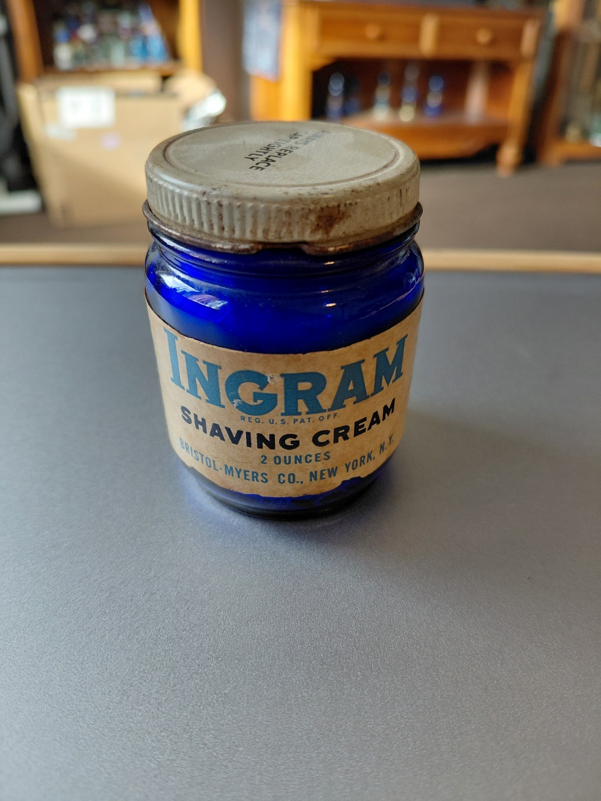 Vintage Cobalt Blue Advertising Glass Bottle Ingram Shaving Cream 2oz. Vintage Cobalt Blue Advertising Glass Bottle Ingram Shaving Cream 2oz.