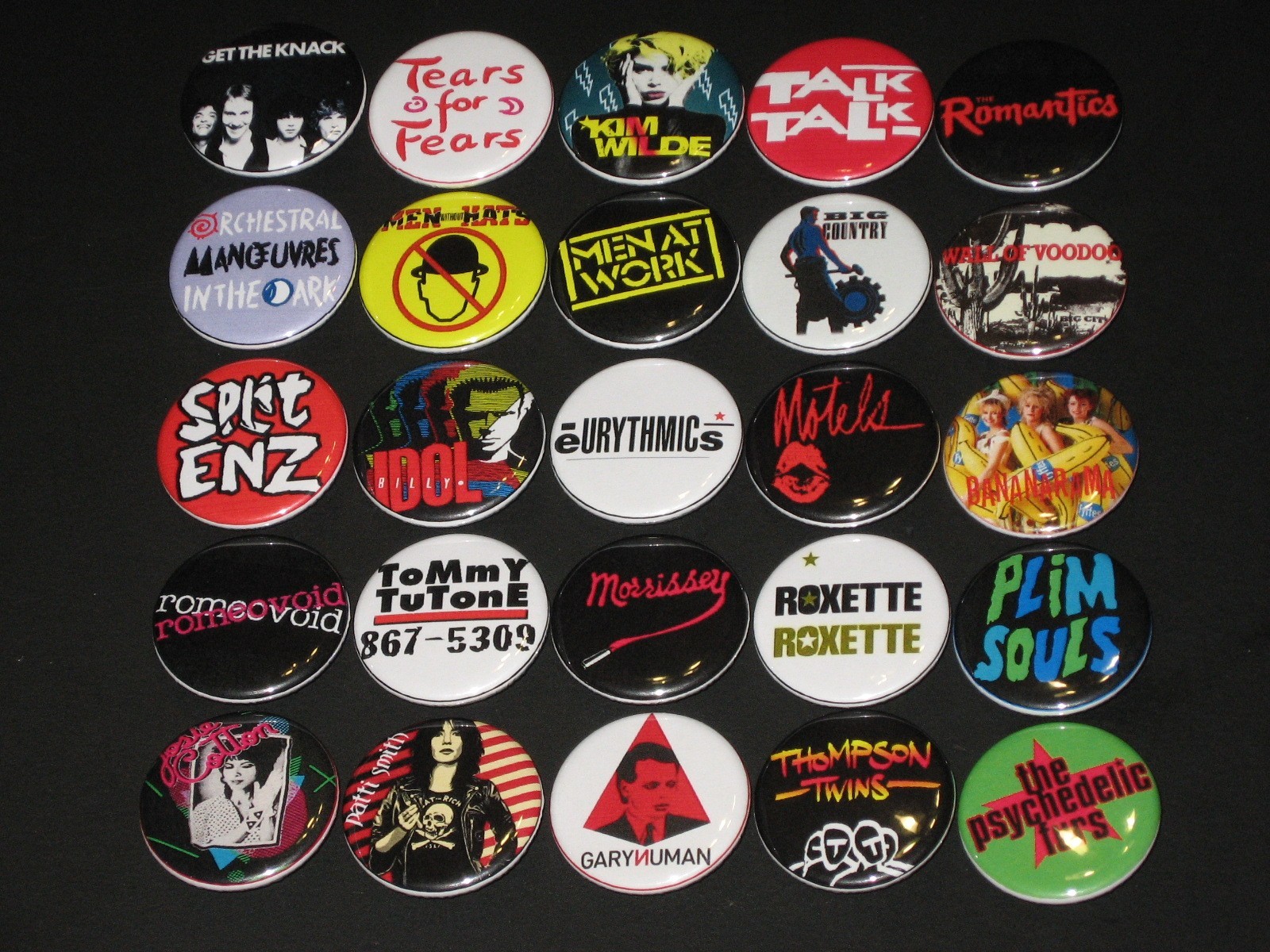 Assorted 80's New Wave Buttons / Pins Set Of 25 Set B Assorted 80's New Wave Buttons / Pins Set Of 25 Set B