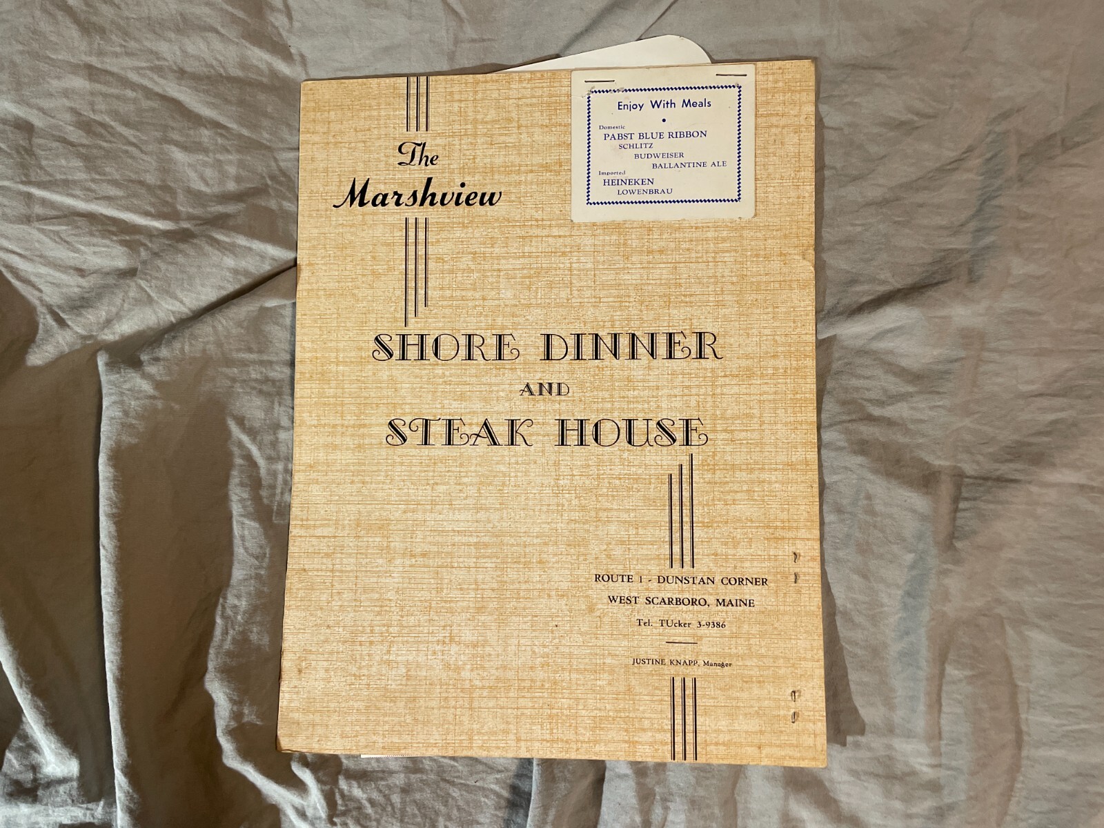 Marshview Shore Dinner Steak House Restaurant Menu West Scarboro Maine ME 1960\'s Marshview Shore Dinner Steak House Restaurant Menu West Scarboro Maine ME 1960\'s