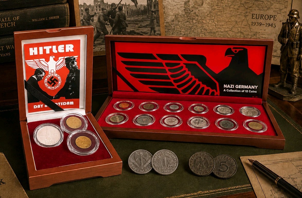 WWII Nazi Germany Coin Collection Set + Potsdam Day Coin Display Box Lot