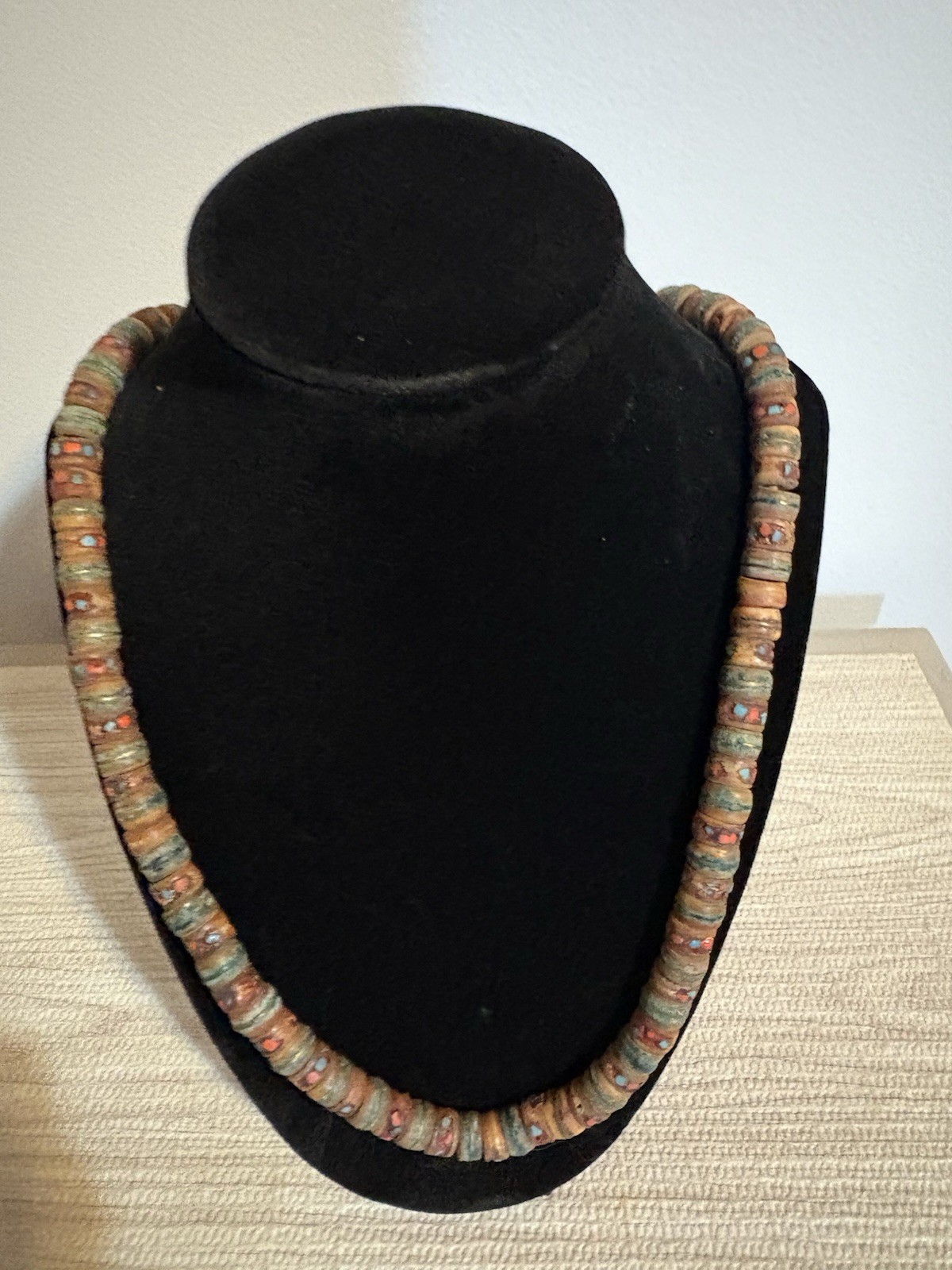 Vintage Tibet Nepal Ethnic Tribal Turquoise & Coral Inlay Beads Necklace Vintage Tibet Nepal Ethnic Tribal Turquoise & Coral Inlay Beads Necklace