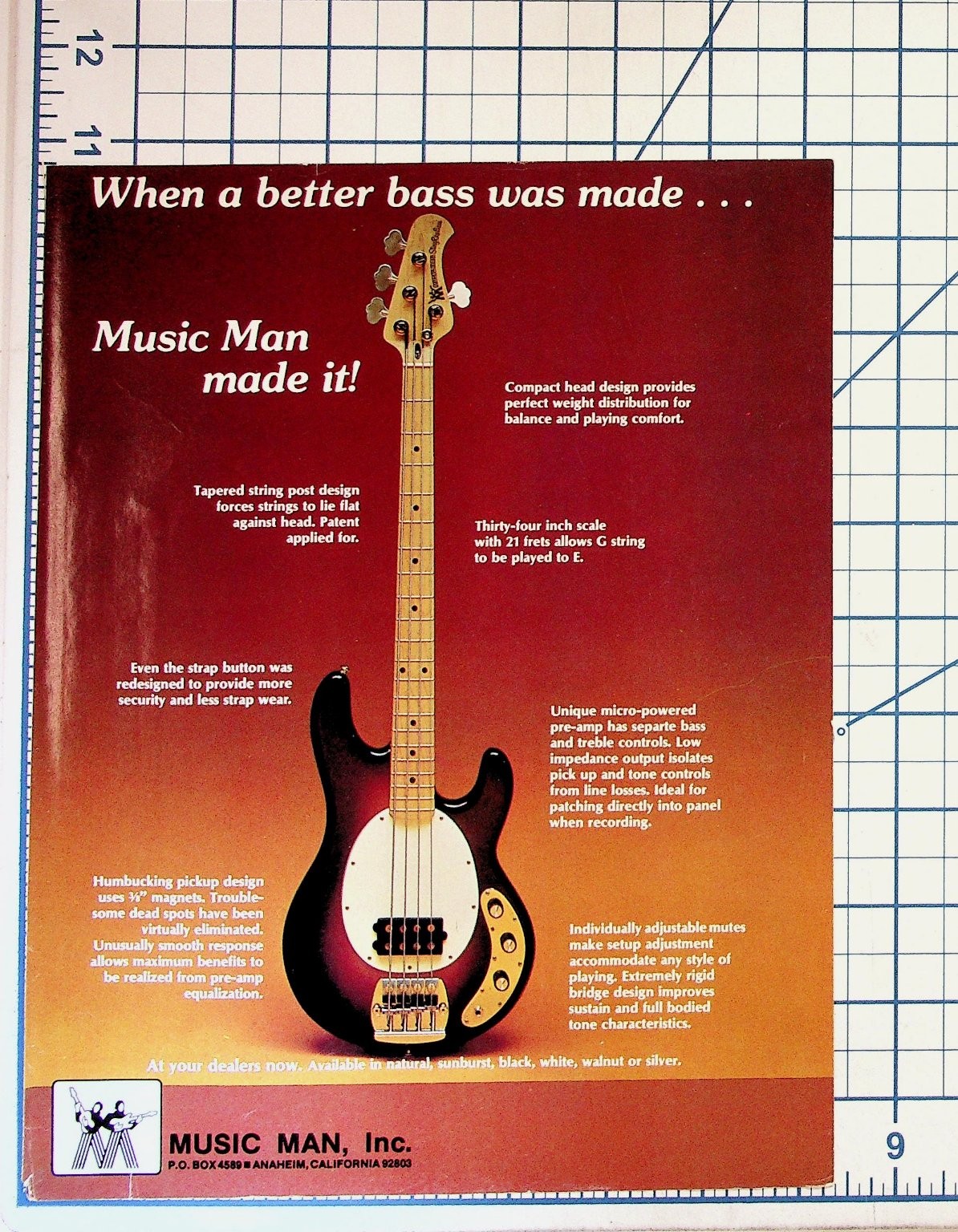 Music Man Bass Guitar Vintage Ad StingRay Humbucker Anaheim CA Ephemera Music Man Bass Guitar Vintage Ad StingRay Humbucker Anaheim CA Ephemera