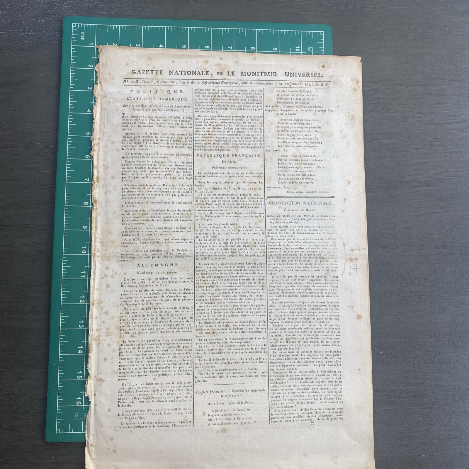 Gazette Nationale, Ou, le Moniteur Universel 27 Janvier 1795 French Newspaper Gazette Nationale, Ou, le Moniteur Universel 27 Janvier 1795 French Newspaper