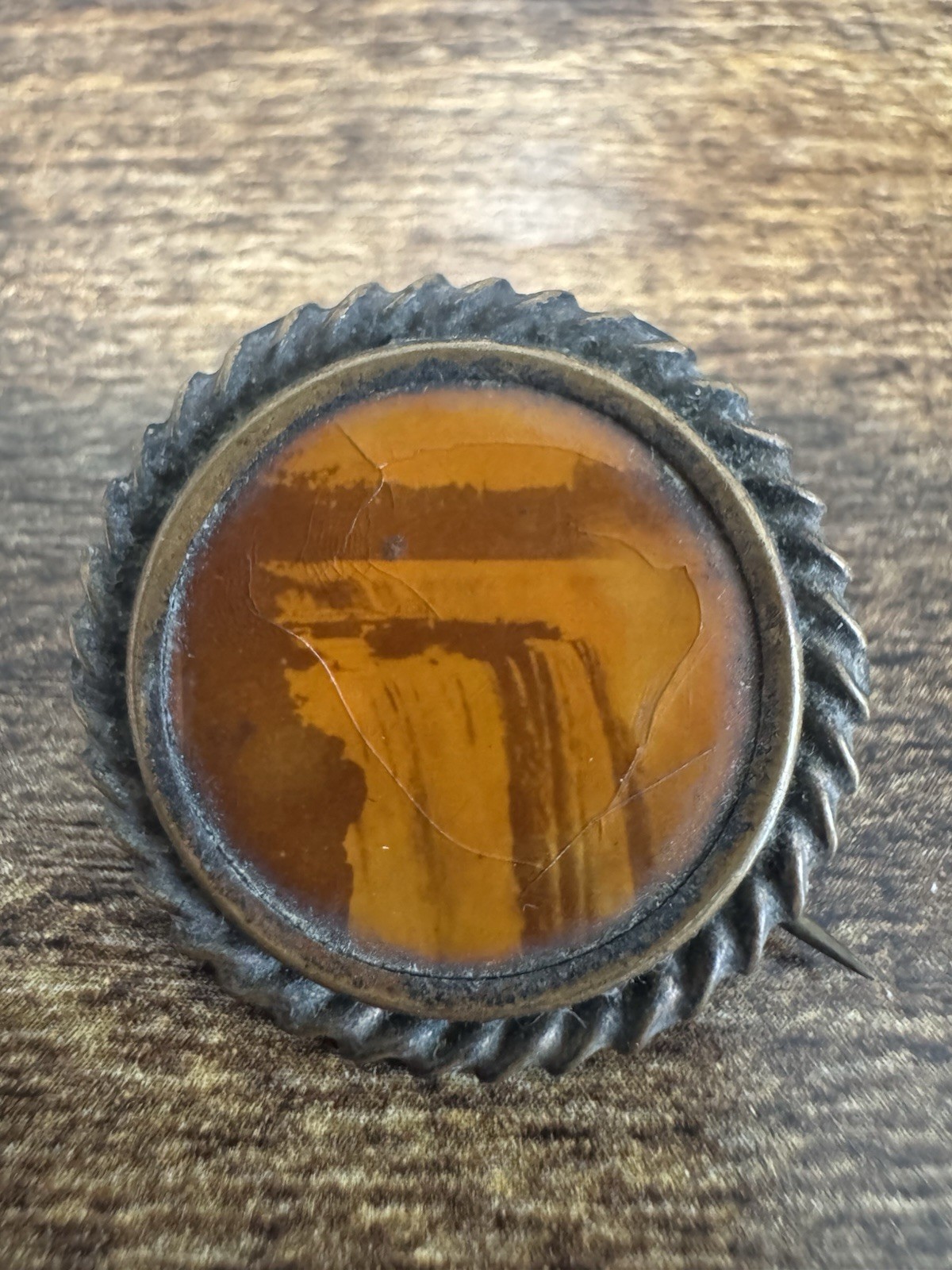 Antique Niagara Falls Souvenir Photo Copper Pin Button