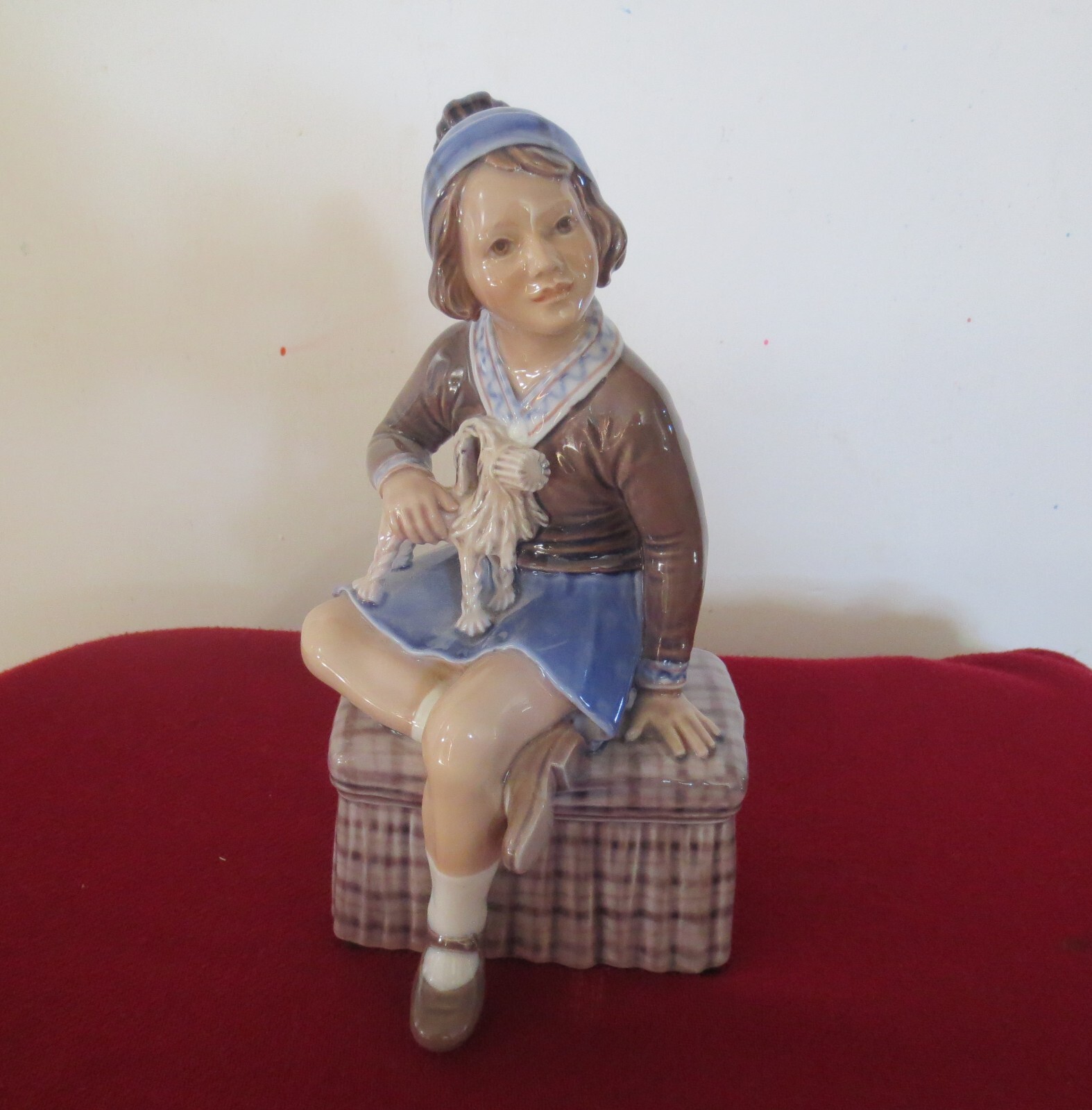 DAHL JENSEN (DJ) Copenhagen Porcelain Girl with Christmas Goat # 1158 DAHL JENSEN (DJ) Copenhagen Porcelain Girl with Christmas Goat # 1158