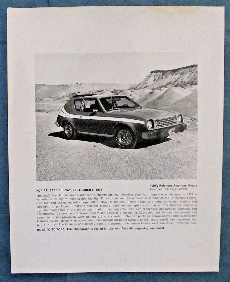 Vintage 1976 AMC Gremlin Prerelease photo from AMC Public Relations