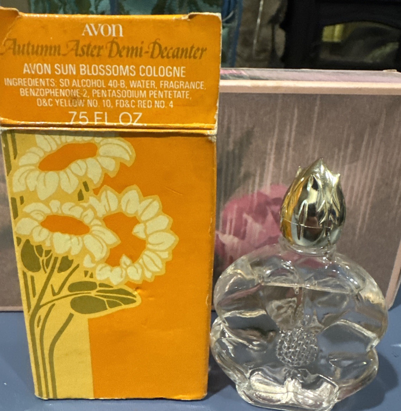 Avon Autumn Aster Demi-Decanter Sun Blossoms Cologne, Vintage, 0.75 oz Avon Autumn Aster Demi-Decanter Sun Blossoms Cologne, Vintage, 0.75 oz