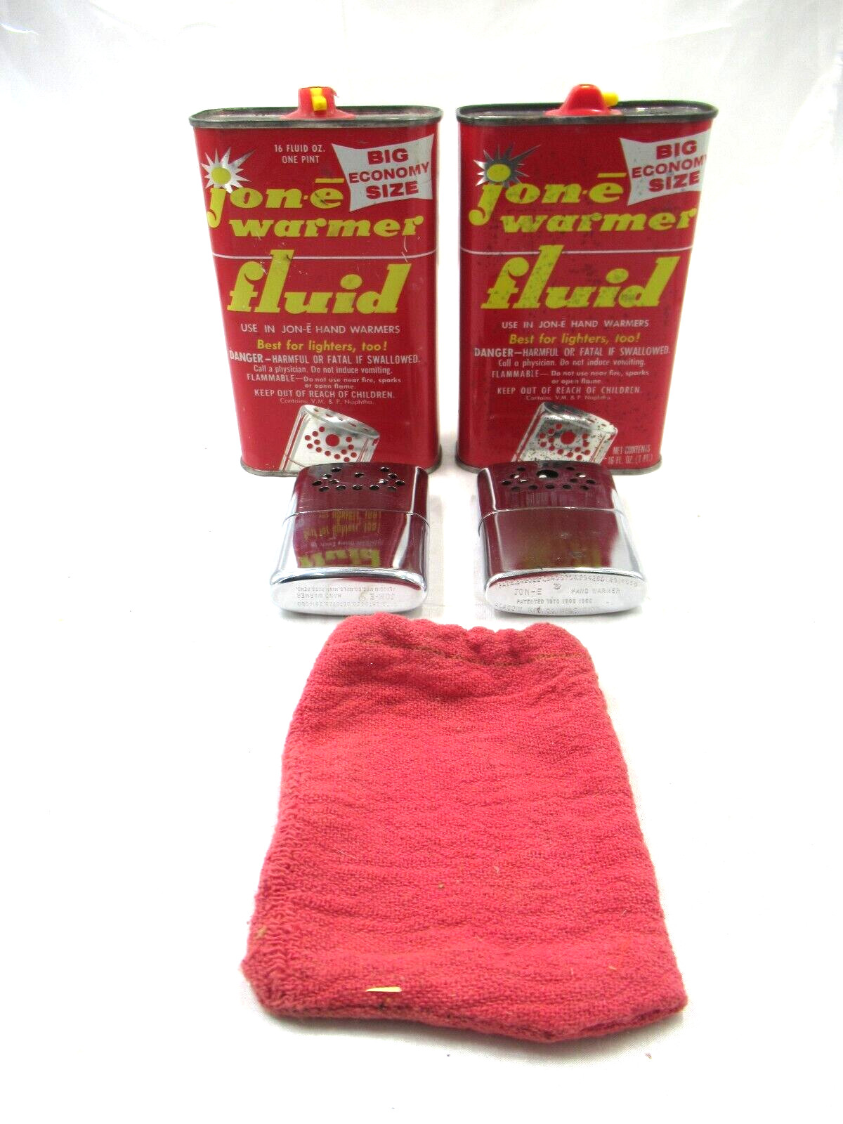 Vintage Hand Warmers & Fluid Tins 16 oz. Jon-E One Pair 1960's