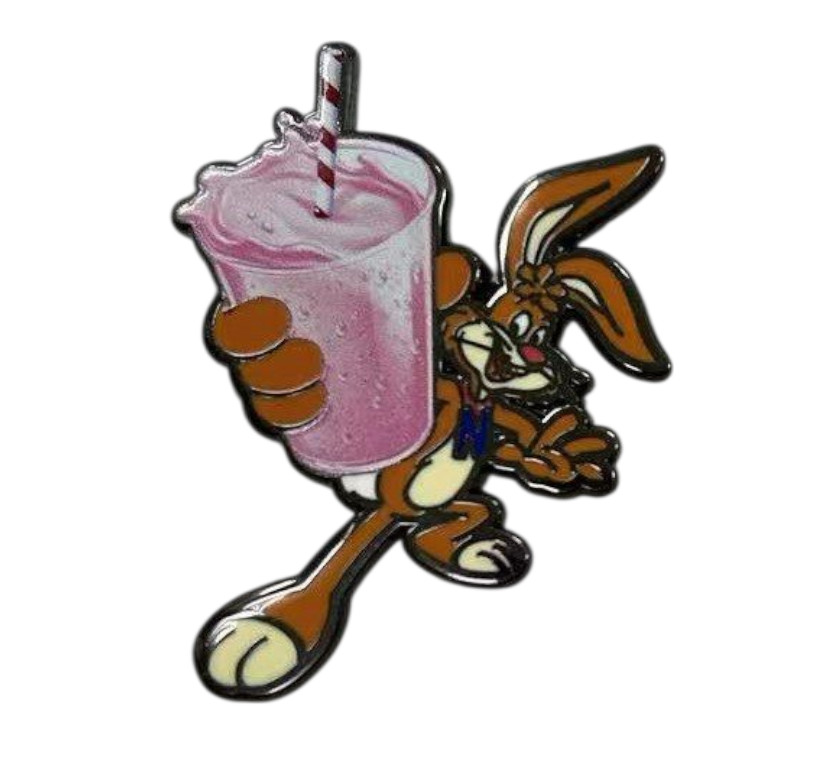 Quik Bunny Rabbit Strawberry Milk Mascot Cartoon Hat Jacket Tie Tack Lapel Pin Quik Bunny Rabbit Strawberry Milk Mascot Cartoon Hat Jacket Tie Tack Lapel Pin
