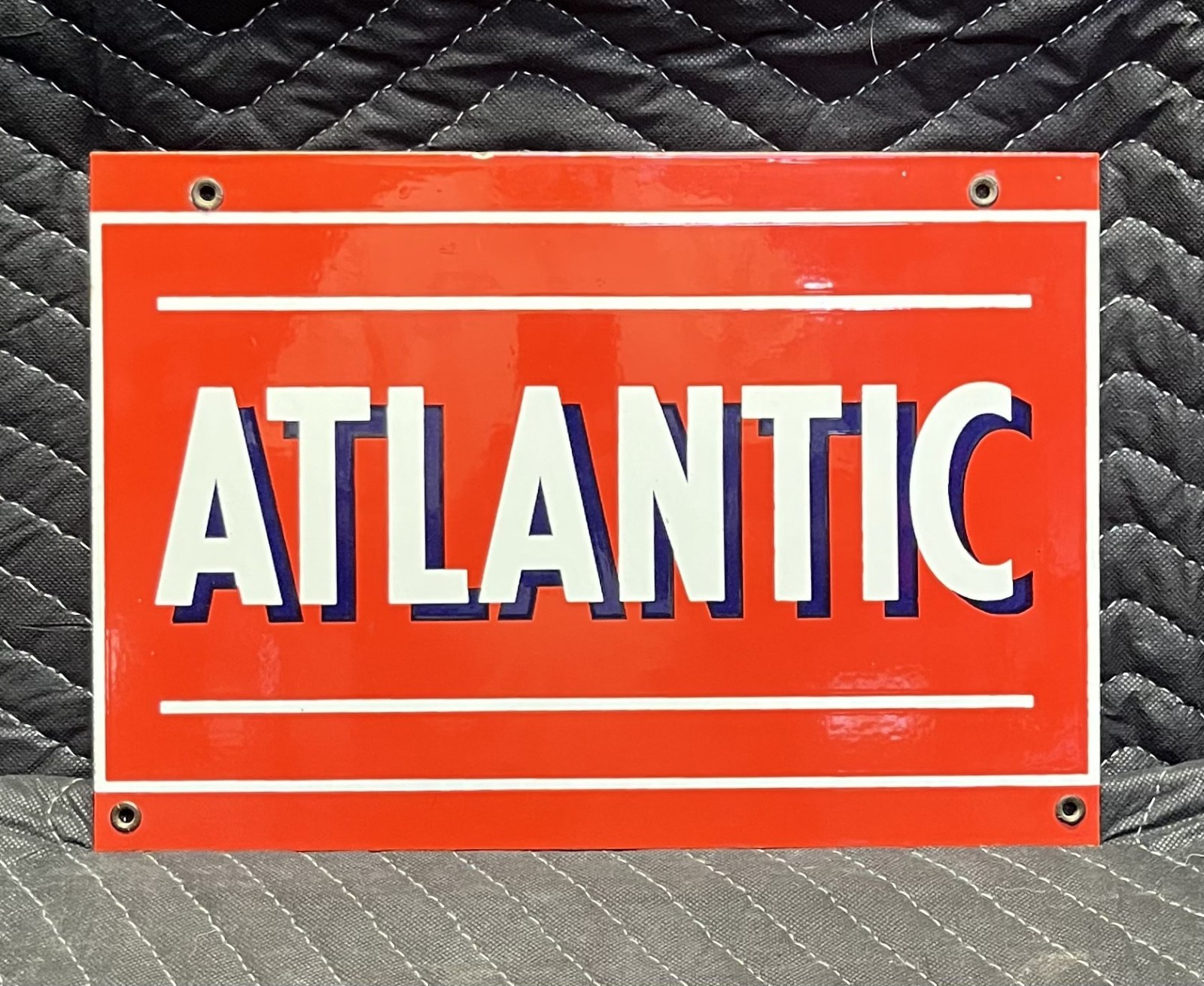 Vintage 1950's Atlantic Gasoline Porcelain Gas Pump Plate Sign (9 x 13) Vintage 1950's Atlantic Gasoline Porcelain Gas Pump Plate Sign (9 x 13)