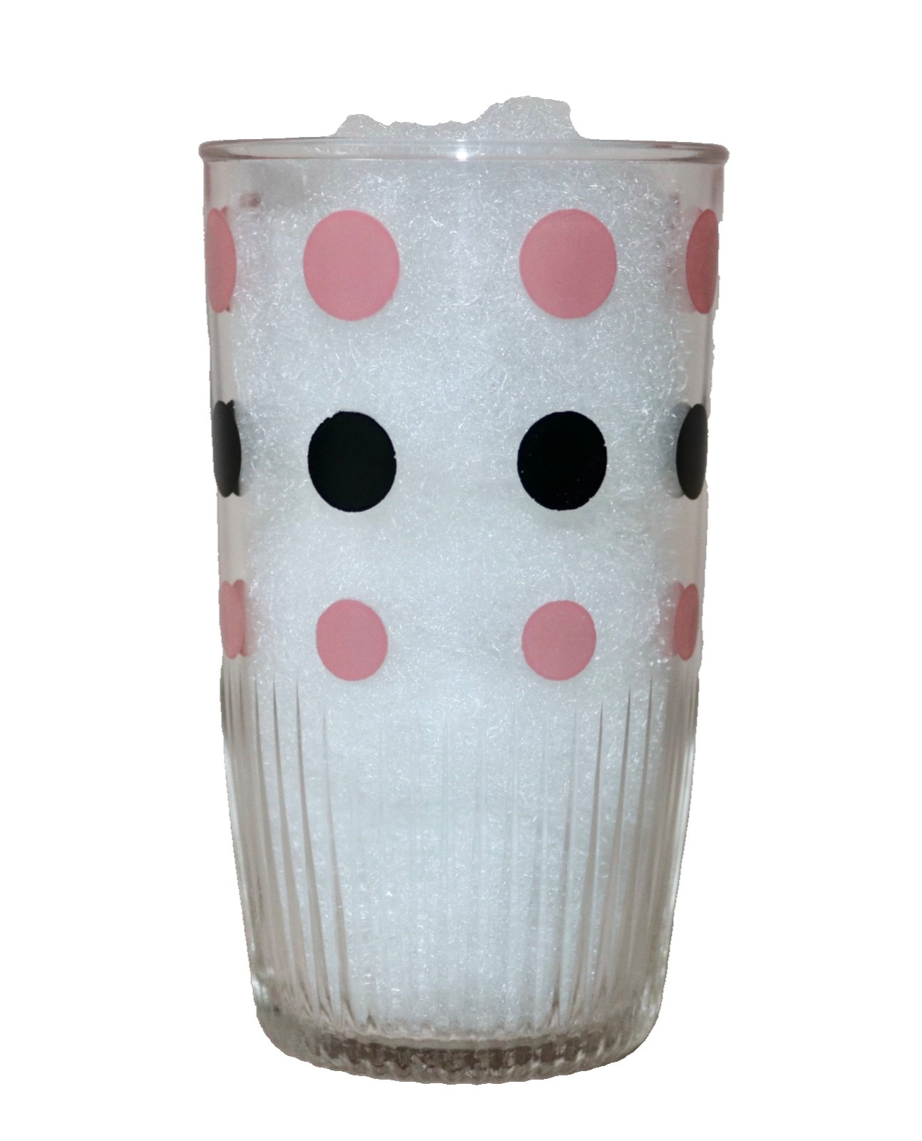 Hazel Atlas ~ Pink & Black Dots #309 .5 Pint Sour Cream Jar 1950’s Ribbed Bottom