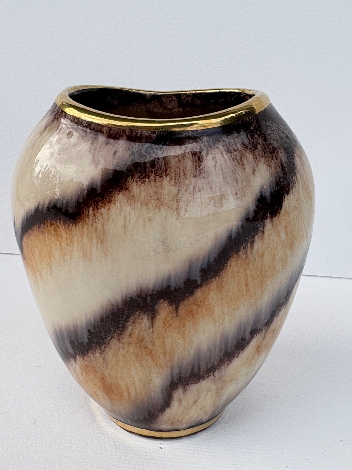 Vintage MCM Pottery Vase West Germany Striped Drip Glaze – 4