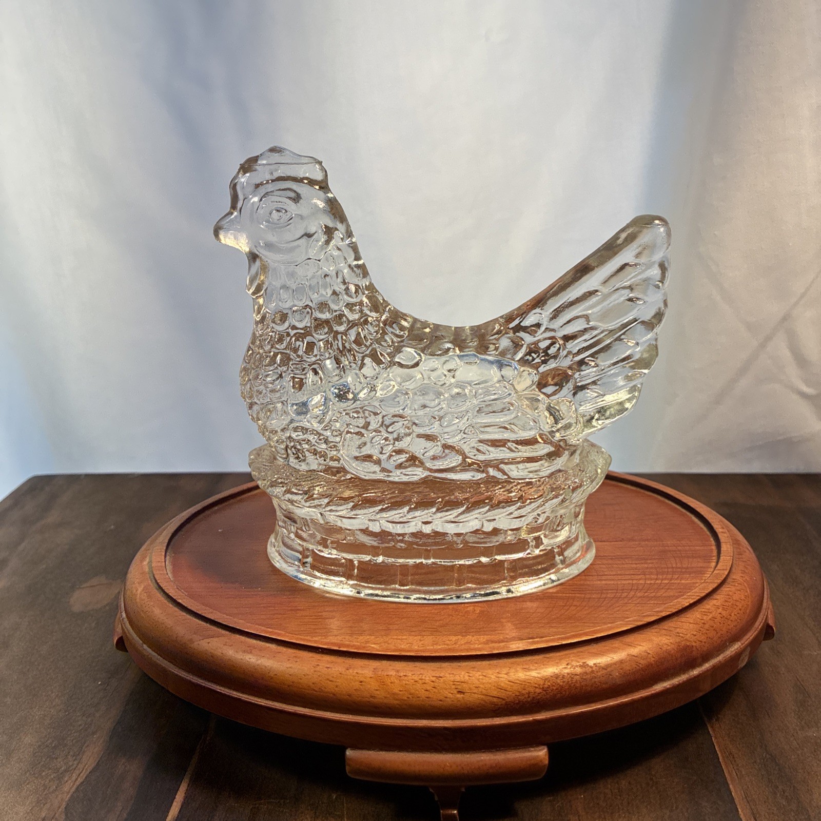 Vtg Clear Glass Chicken Hen On A Nest J H Millstein Co Jeanette