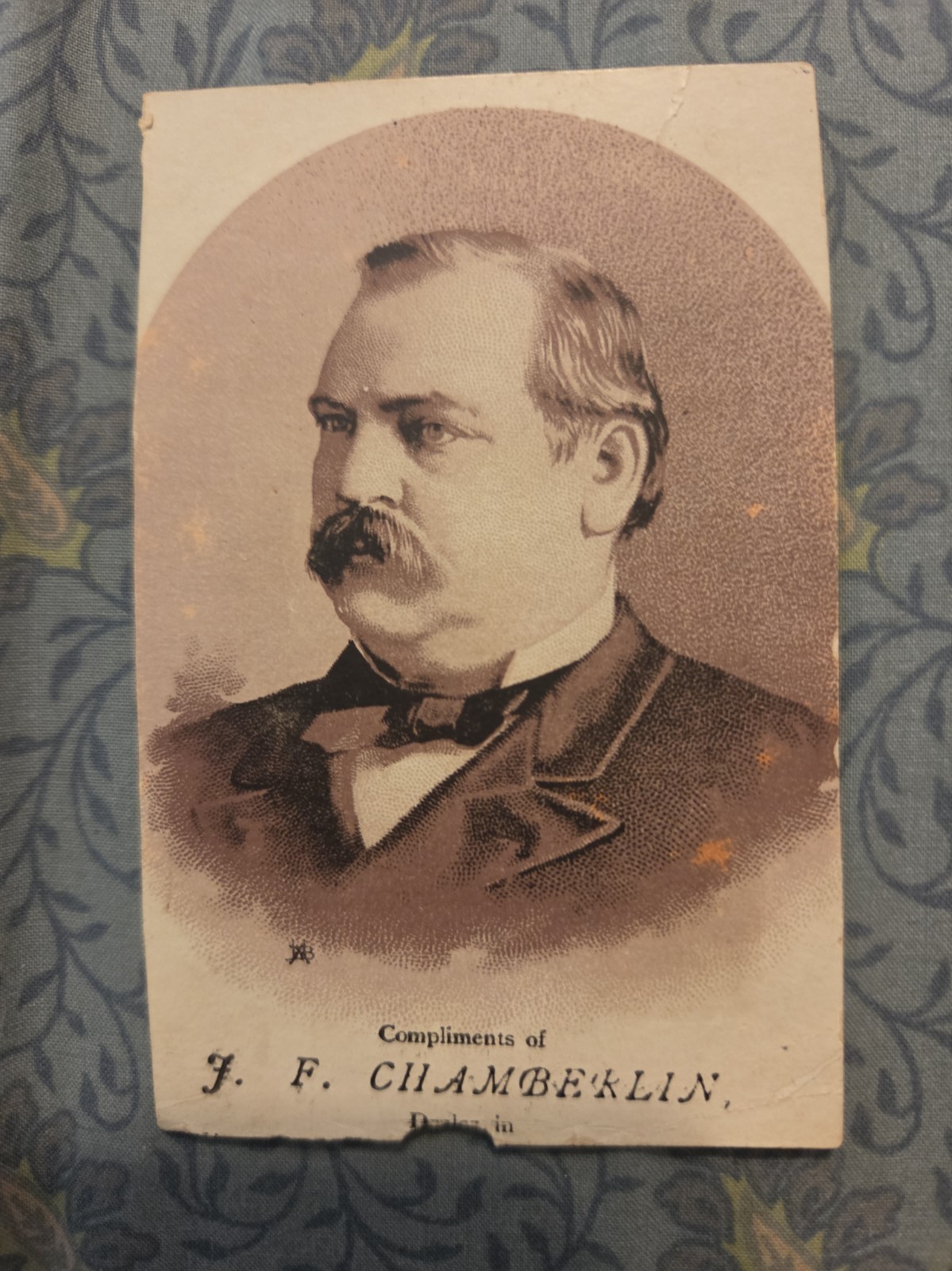 Trade Chamberlin President Grover Cleveland Card Advertisement. 1882 Trade Chamberlin President Grover Cleveland Card Advertisement. 1882