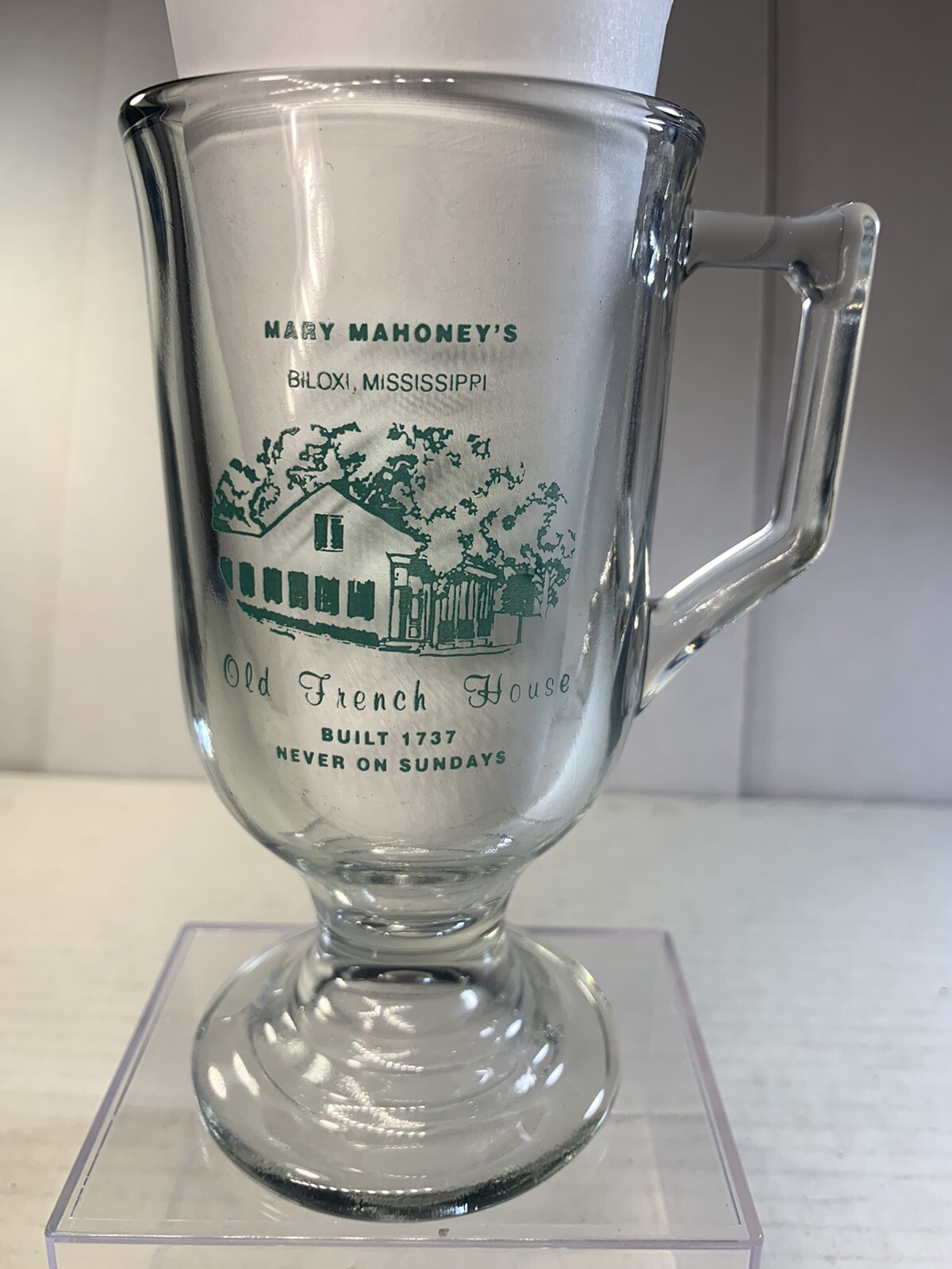Vintage Biloxi Mississippi Mary Mahoney’s Restaurant Store Advertising Glass Vintage Biloxi Mississippi Mary Mahoney’s Restaurant Store Advertising Glass