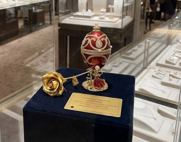 Vintage Fabergé egg NATURAL Egg Faberge Musical Egg PLUS Gold Rose 30th Birthday