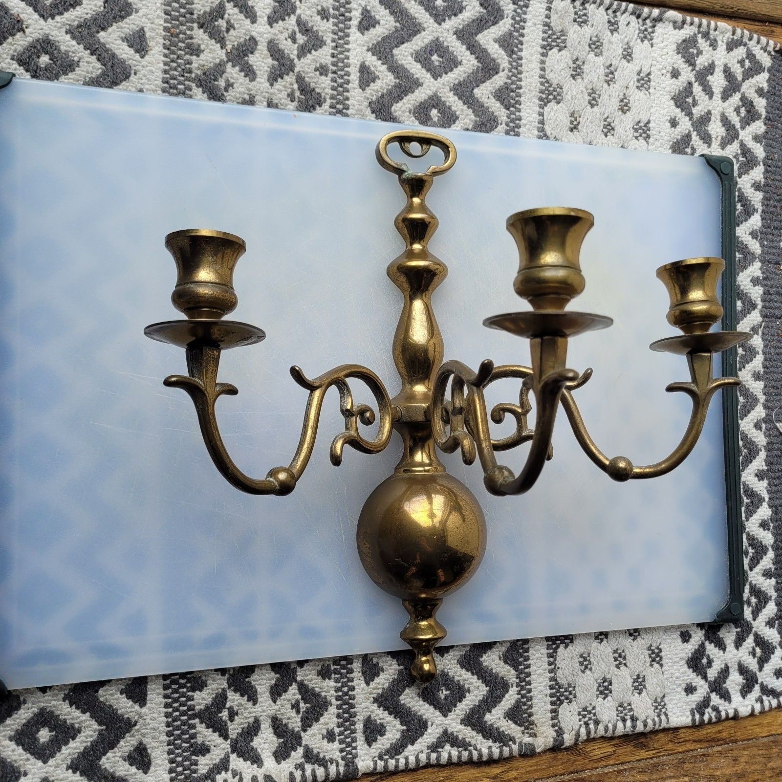 Vintage Brass Wall Sconce Triple Candle Holder removable arms 
