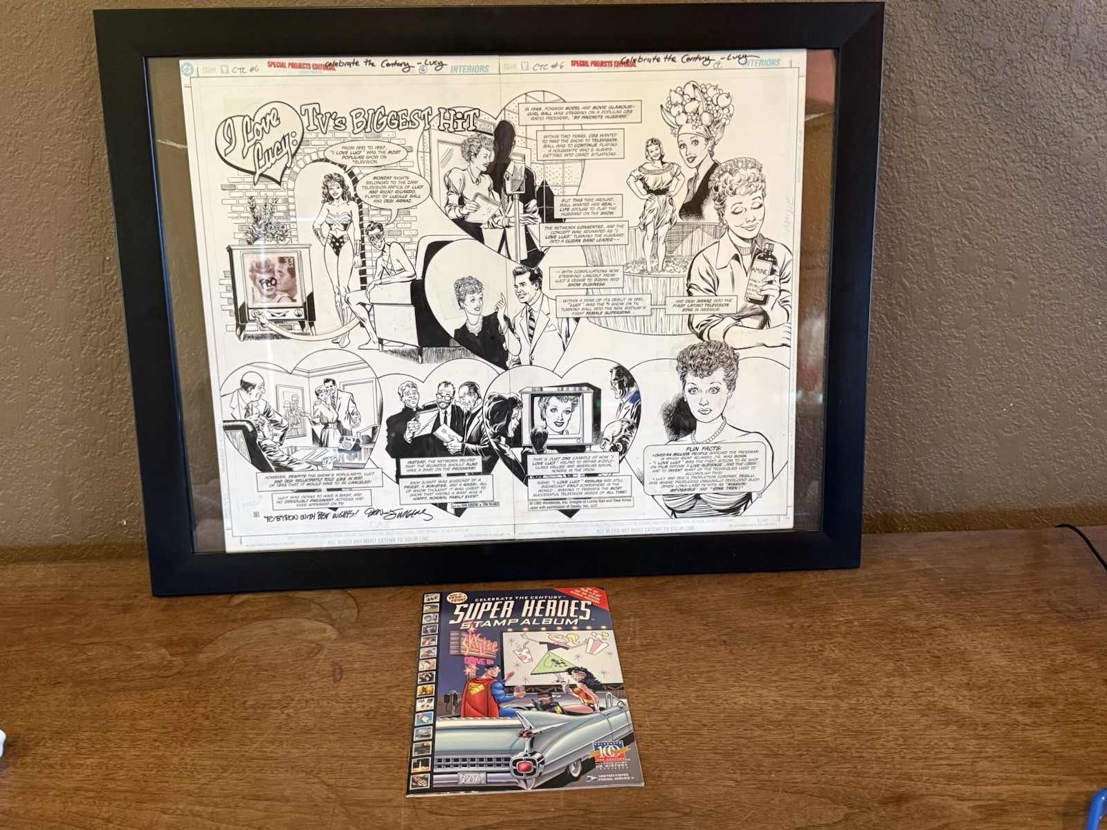 Original Comic Art Celebrate the Century I Love Lucy & Super Heroes Stamp Album