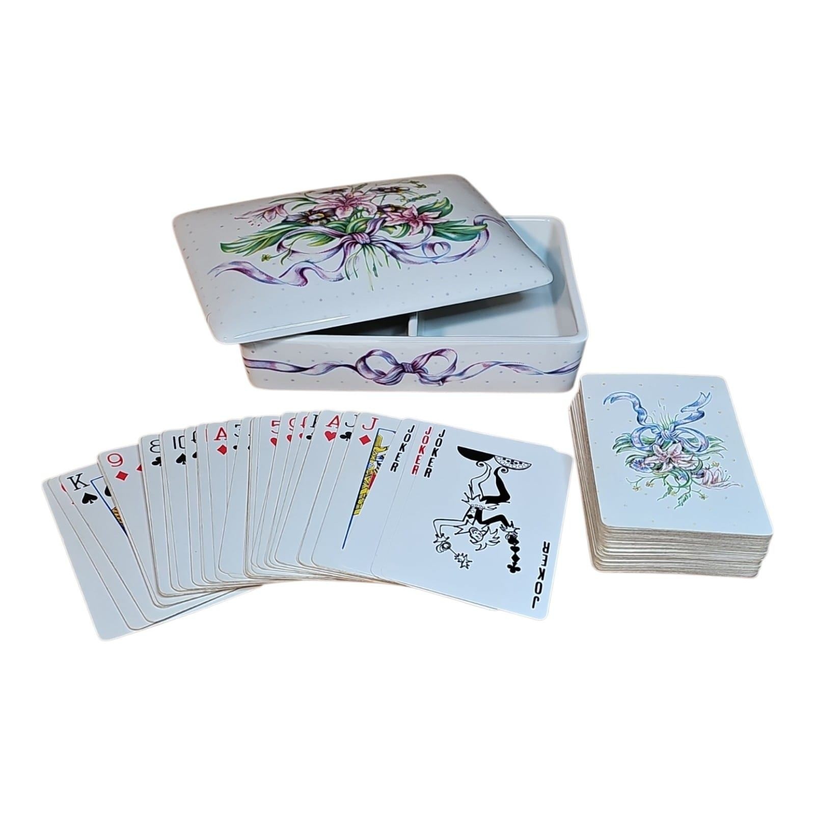 Vintage Horchow Japan Hand Painted Porcelain Card Box Cottagecore Ribbon Decks
