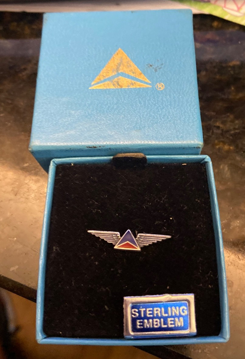 Vintage Delta Airlines Sterling Silver Pin Comes in Original Box