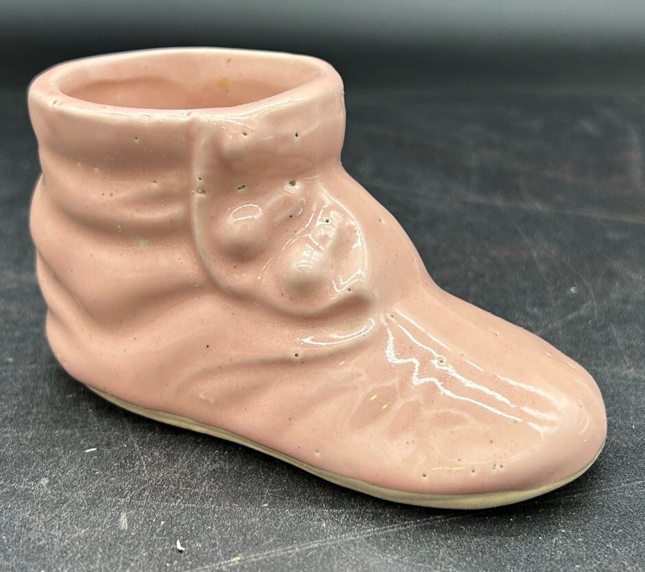 Vintage MCM Baby Shoe Ceramic Pink Figurine Planter Vase Baby 4.5
