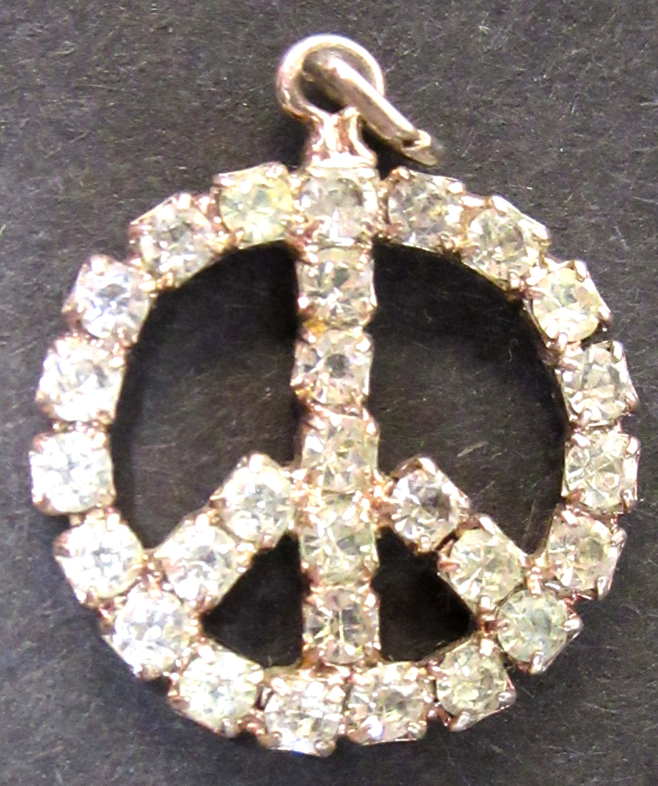 1960\'s PEACE SYMBOL rhinestone charm pendant 7/8\