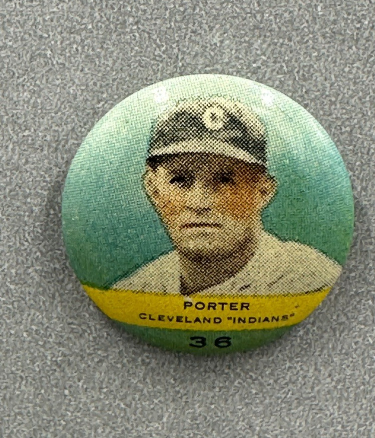 1932 Orbit Gum BABSBALL Button Pinback #36 Dick Porter Cleveland Indians Vintage