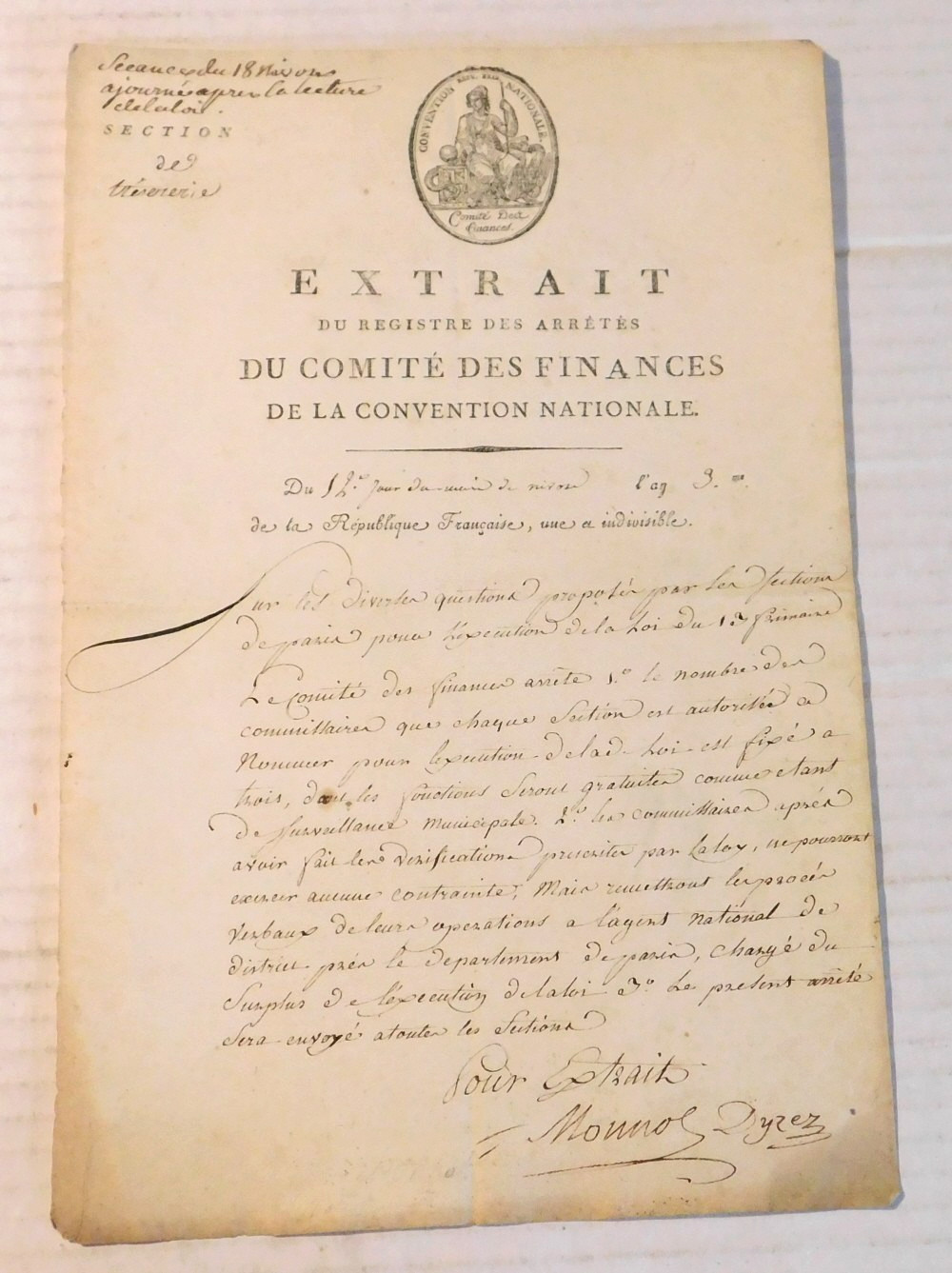 1795 FRENCH REVOLUTIONARY DOCUMENT re Medical Education SIGNED by MONNOT & DYZES