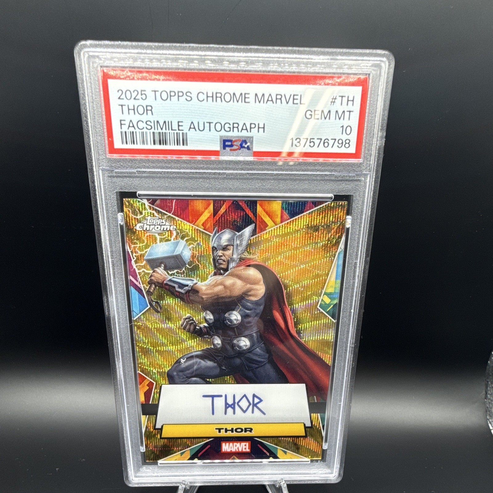 2025 Topps Chrome Marvel Thor #TH Facsimile Autograph /50 PSA 10 Cert 137576798