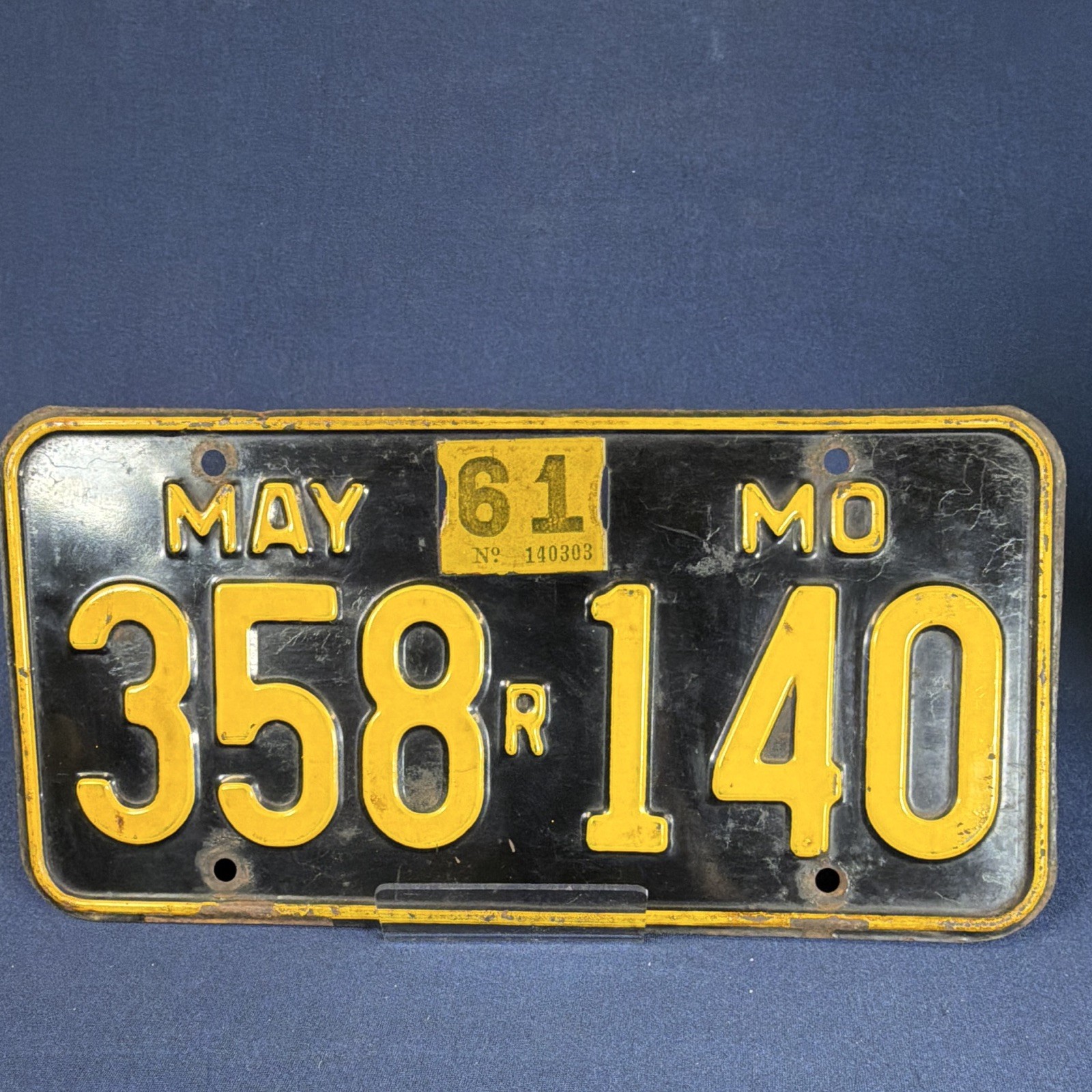 Vintage 1961 Missouri License Plate 358 R 140 Black Yellow Original MO May Vintage 1961 Missouri License Plate 358 R 140 Black Yellow Original MO May