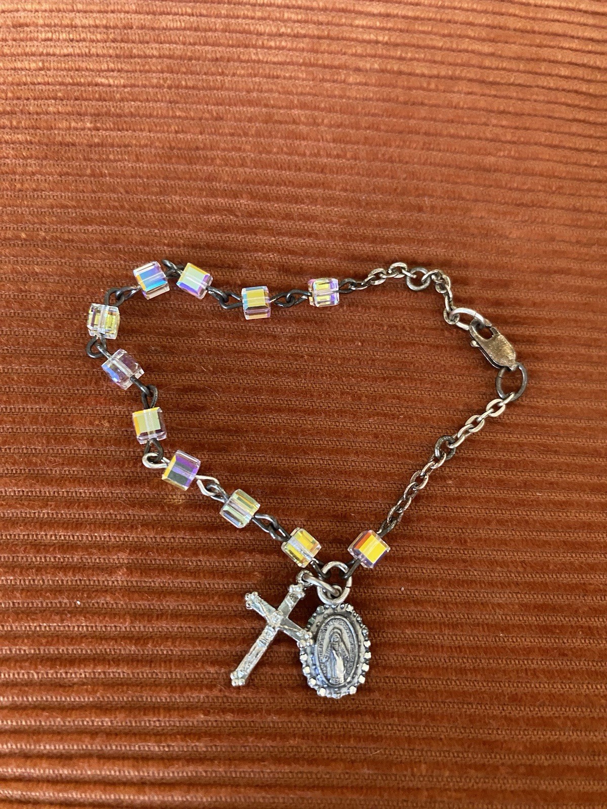 Vintage Sterling Silver 925 Catholic Rosary Bracelet