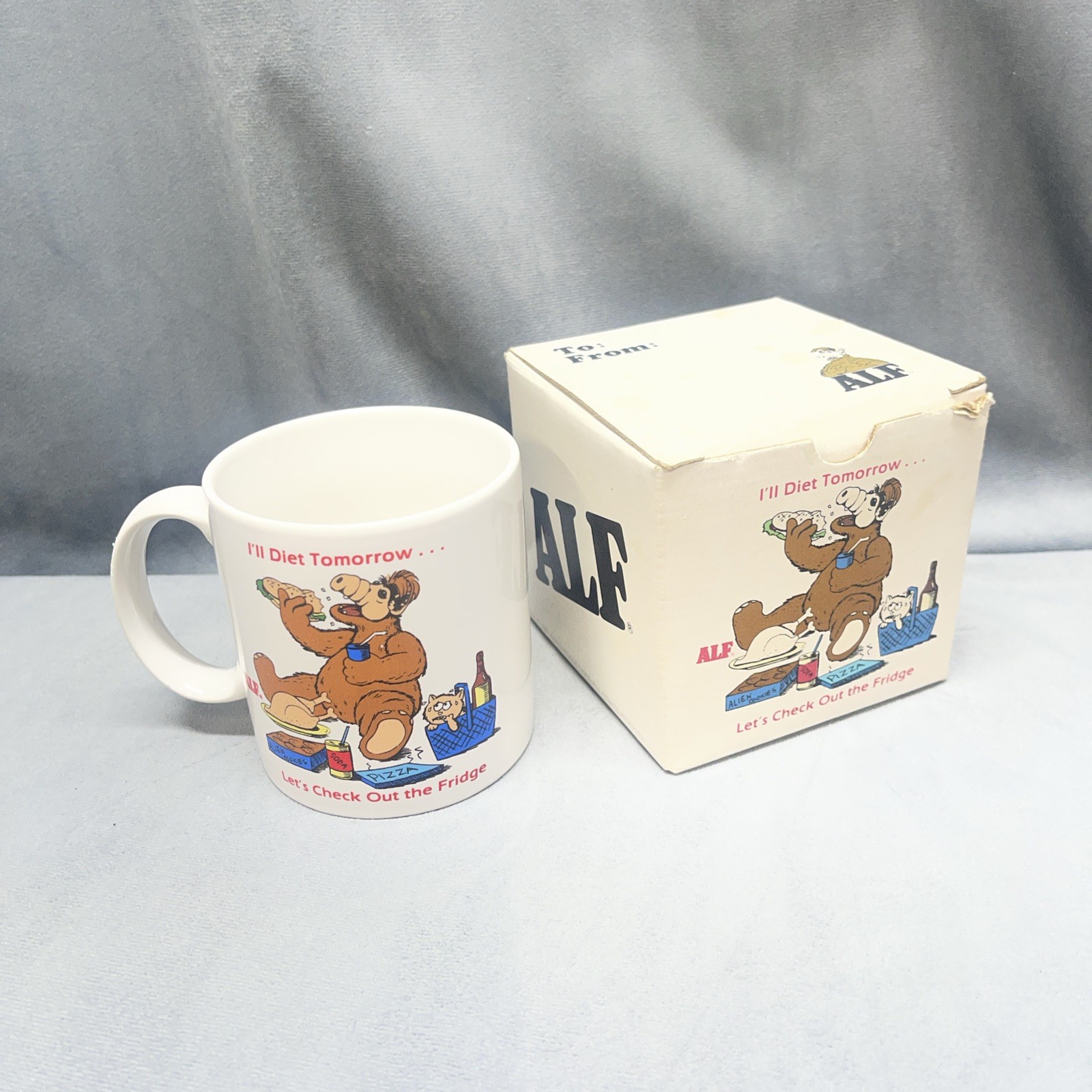 Vintage ALF “ I'll Diet Tomorrow” Coffee Mug With Rare Original Box By Russ 80’s Vintage ALF “ I'll Diet Tomorrow” Coffee Mug With Rare Original Box By Russ 80’s