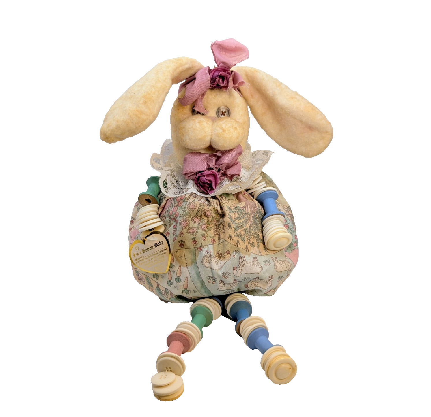 Vintage 90's I'm A Button Baby Shelf Rabbit