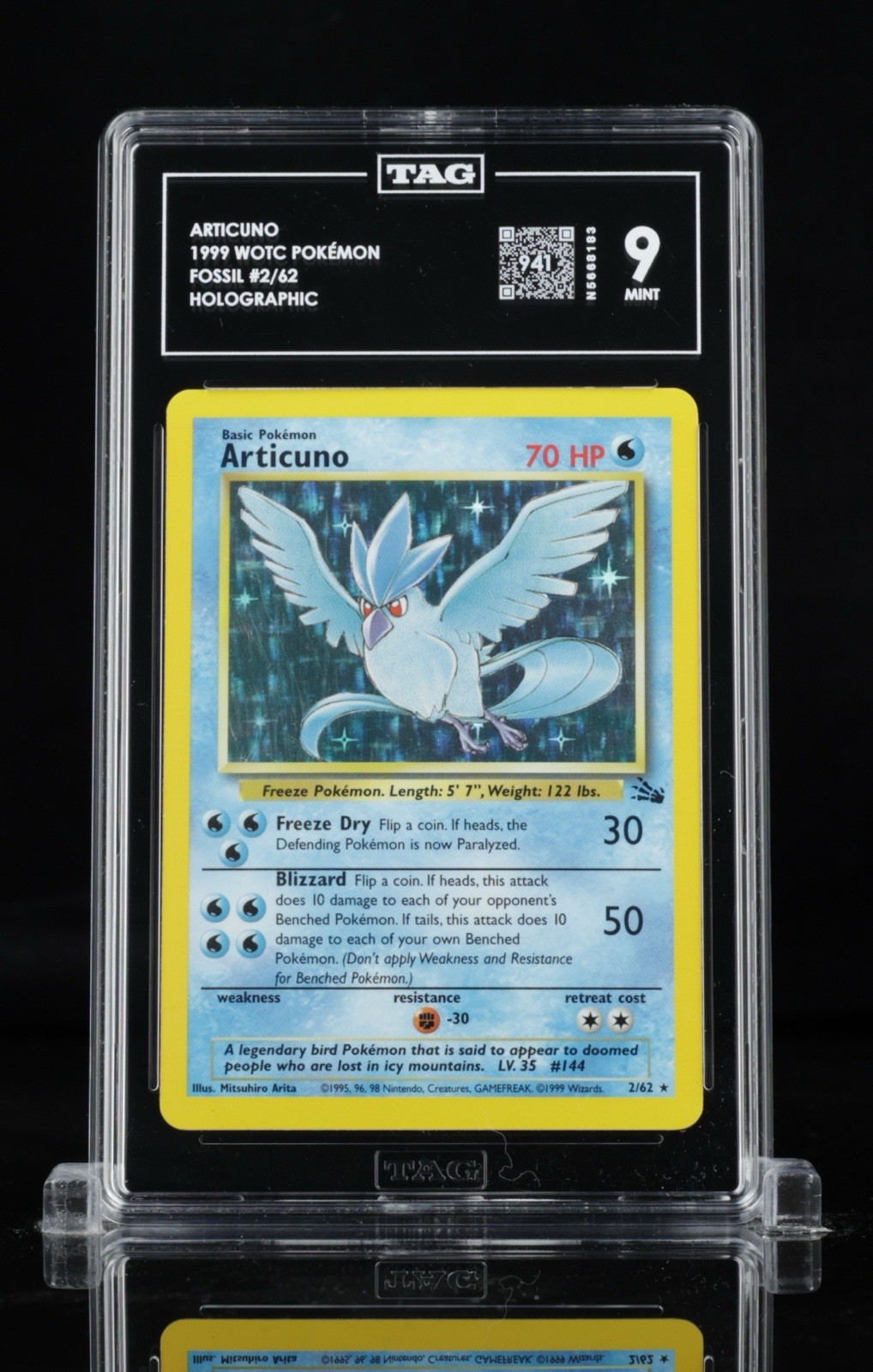 1999 WOTC Pokémon Fossil Articuno Holo 2/62 English TAG 9