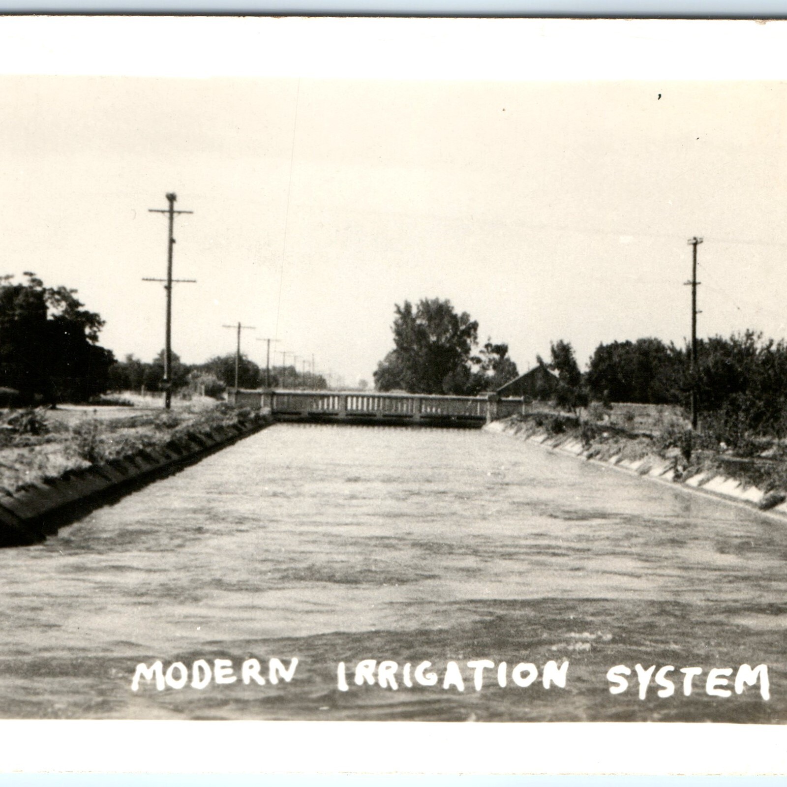 c1940s Modern Irrigation System RPPC Canal Water Bridge Civil Engineering Photo c1940s Modern Irrigation System RPPC Canal Water Bridge Civil Engineering Photo