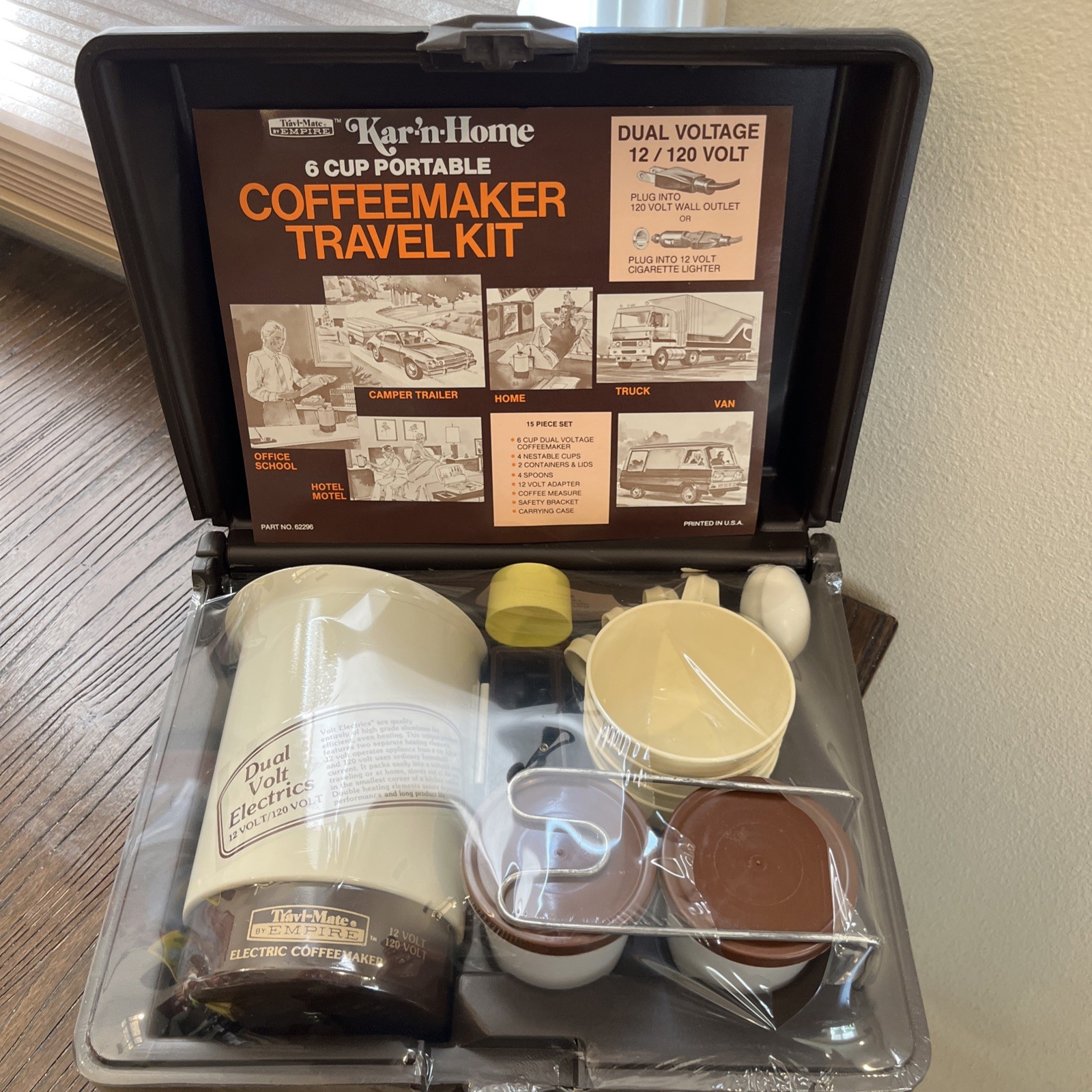 Vtg 1970s Empire Kar N Home Portable Coffee Maker Travel Kit 16 PC NEW USA MCM