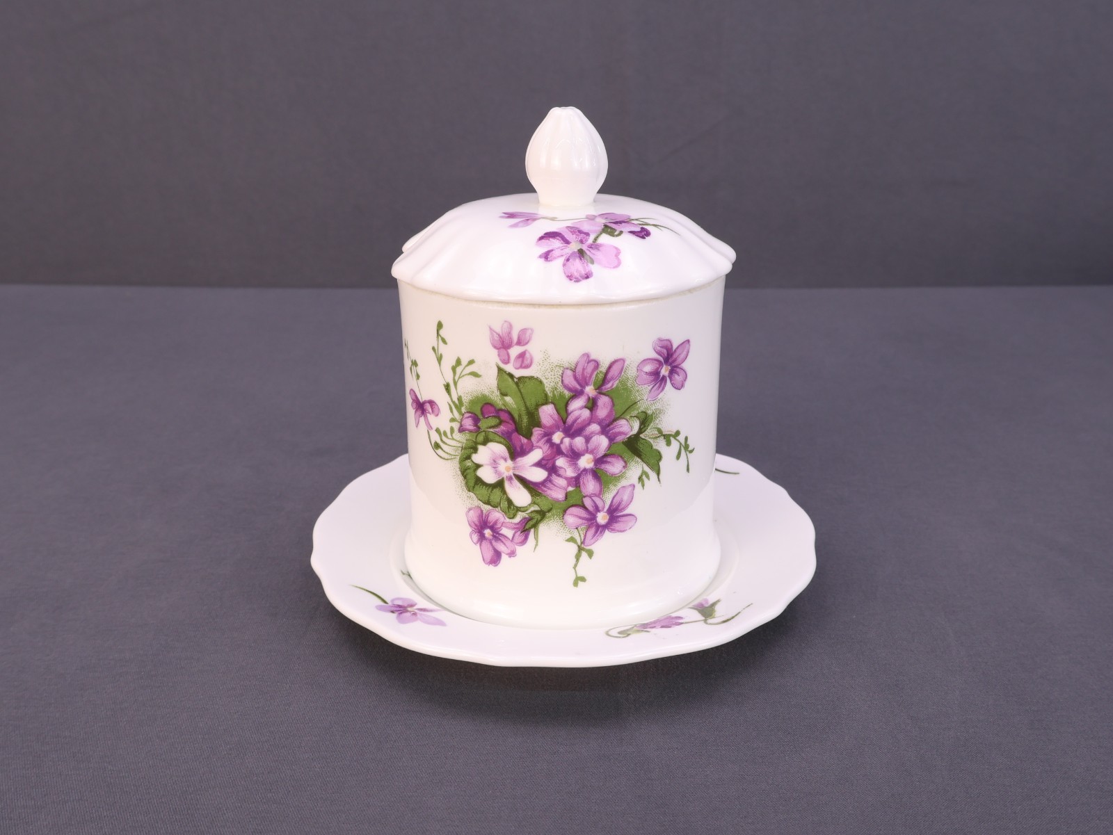 Vintage Seymour Mann Sugar Bowl Lid Plate Victorian Violets Bone China MCMLXXX