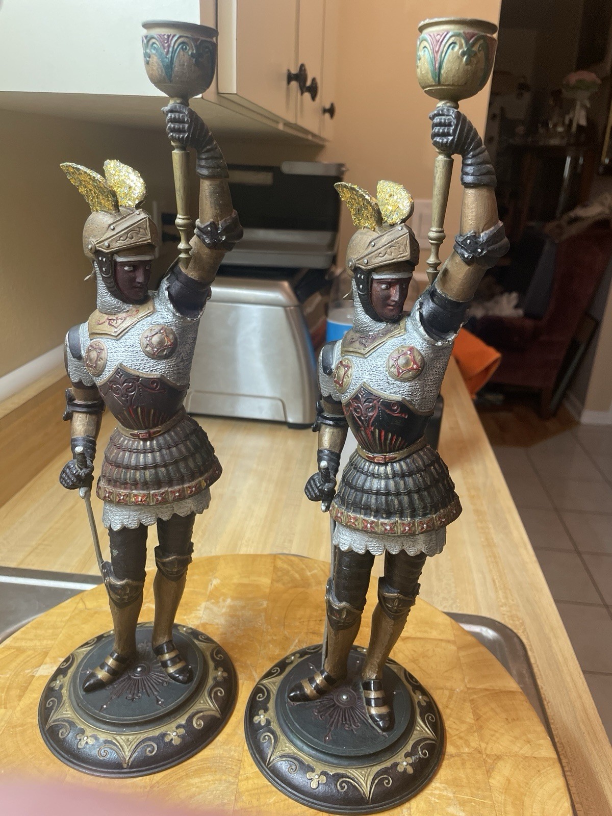 RARE 2 Antique Victorian Spelter Knight Candlesticks Figural 19th Century RARE 2 Antique Victorian Spelter Knight Candlesticks Figural 19th Century