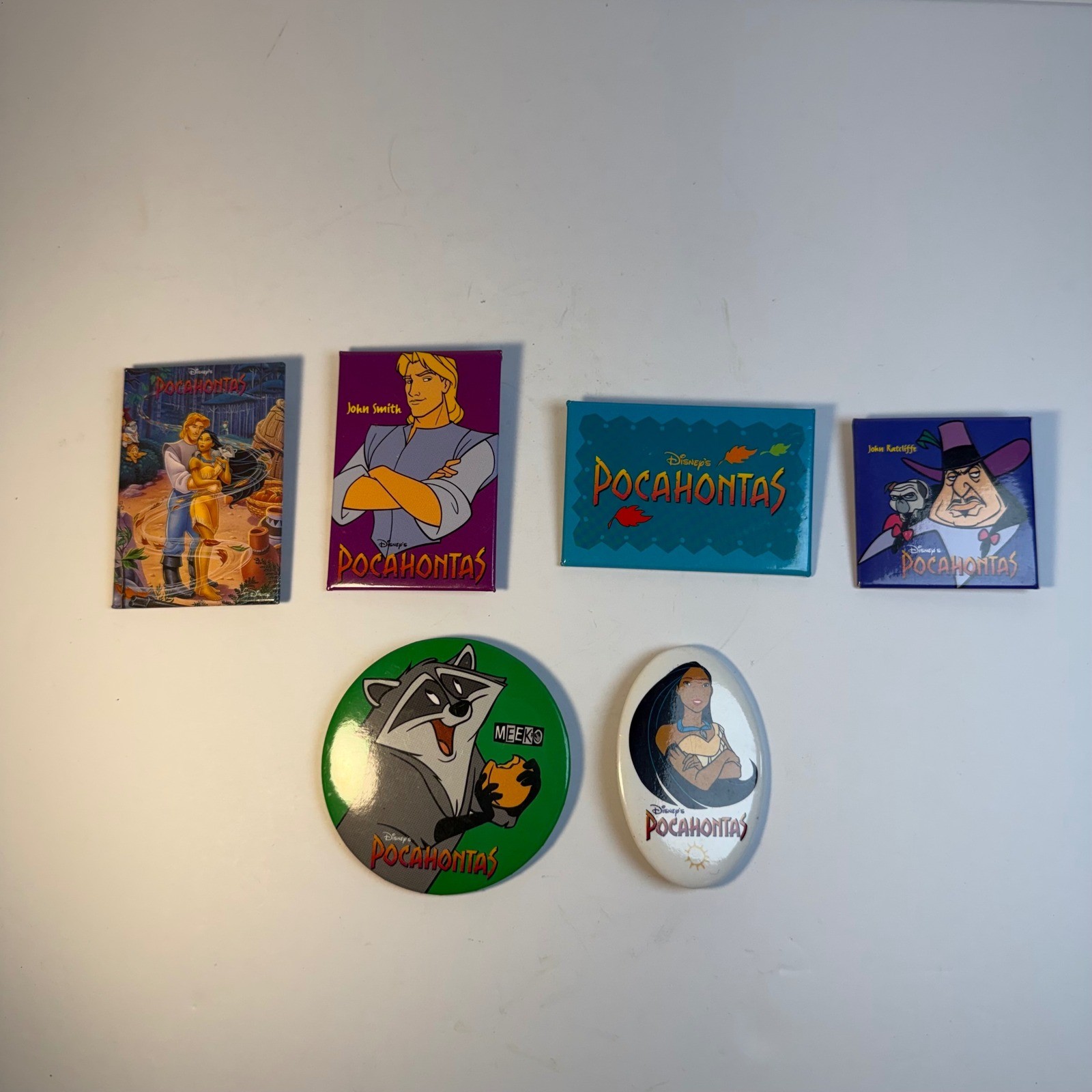 Vintage 1990s Disney Pocahontas Pinback Buttons Lot of 6 Meeko John Smith Y2K